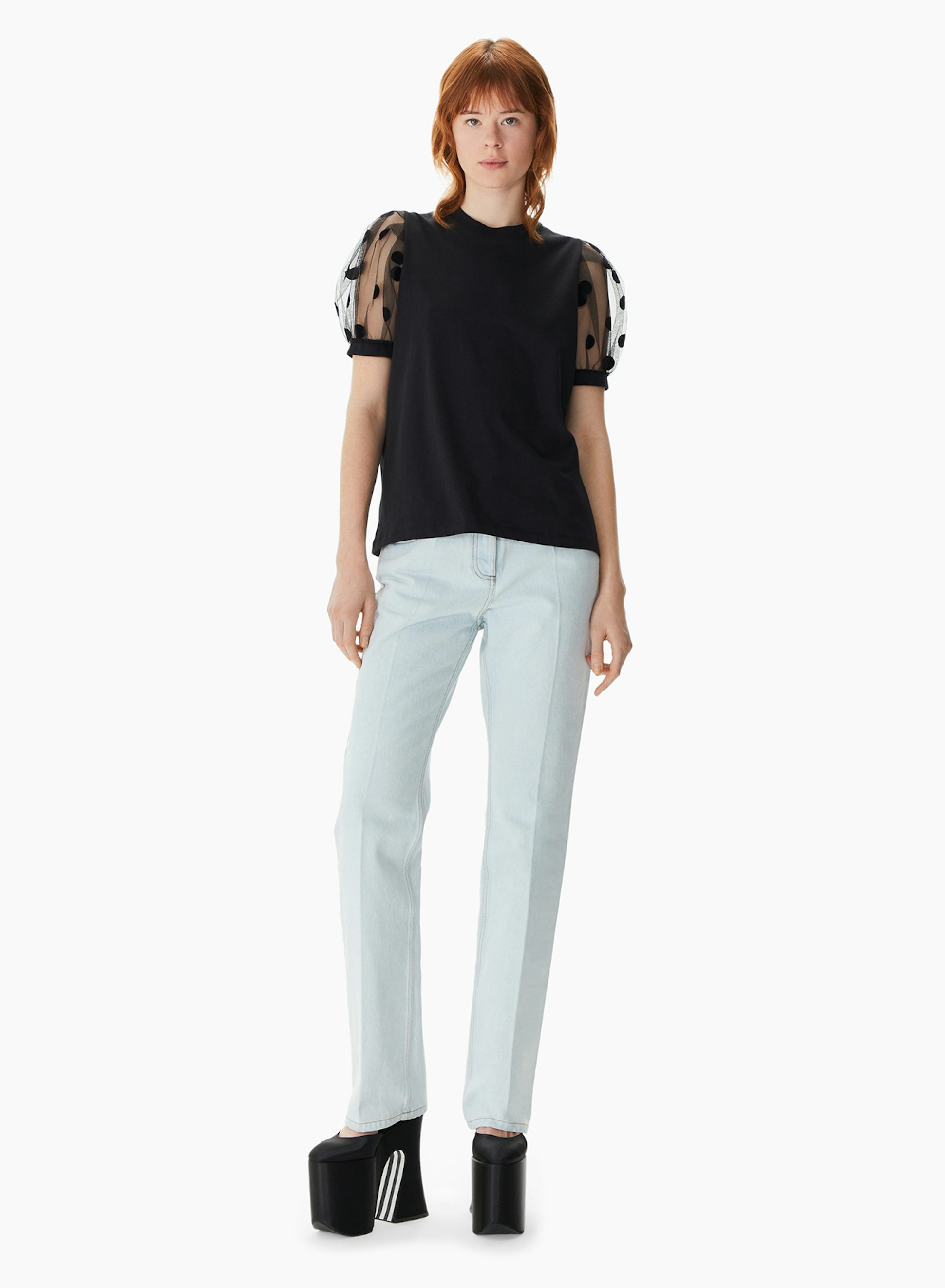 Tulle Puff Sleeves T-Shirt Black - Nina Ricci