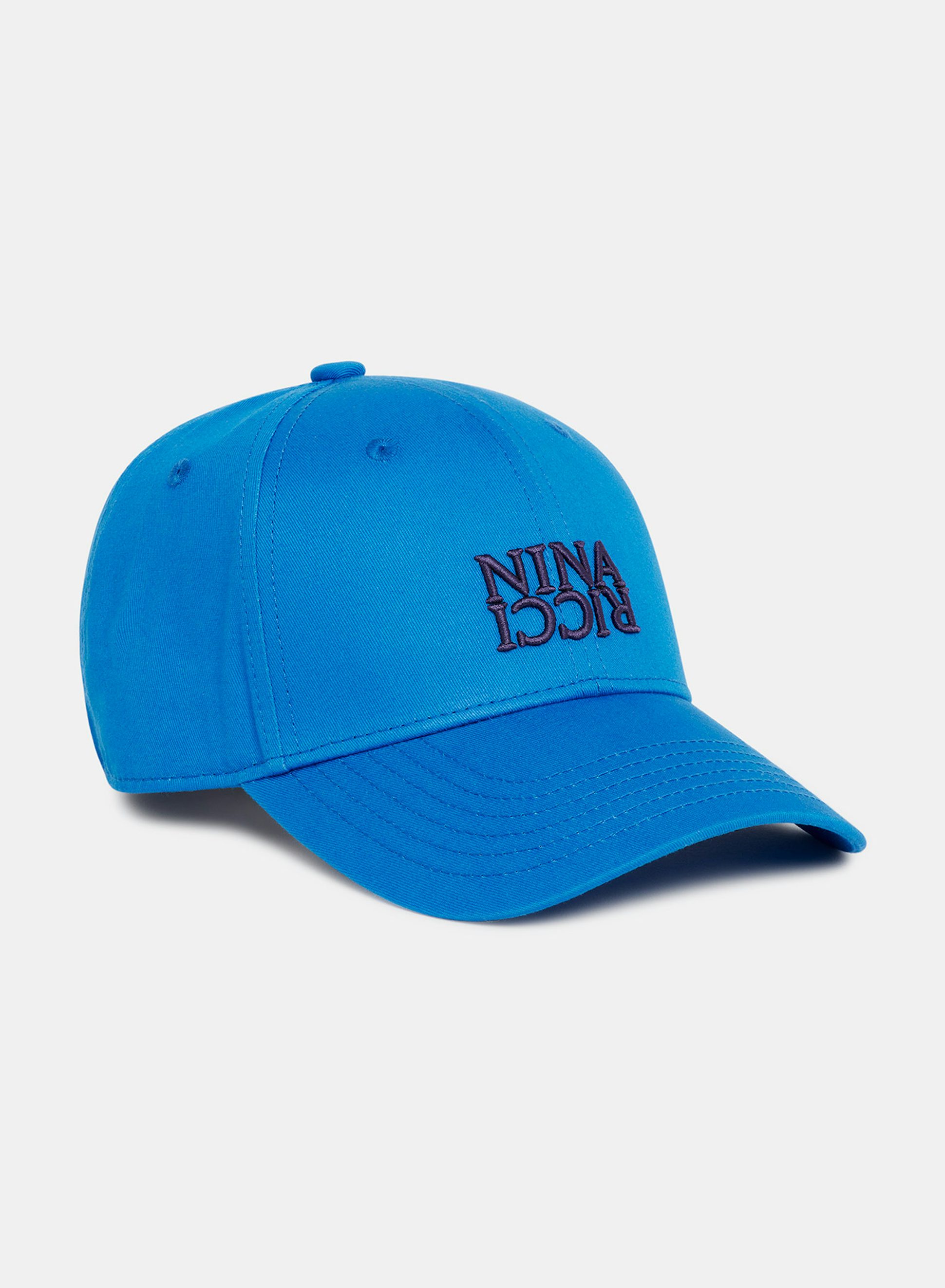 Casquette en Coton Bleu Klein avec Broderie Contrastée Noire - Nina Ricci