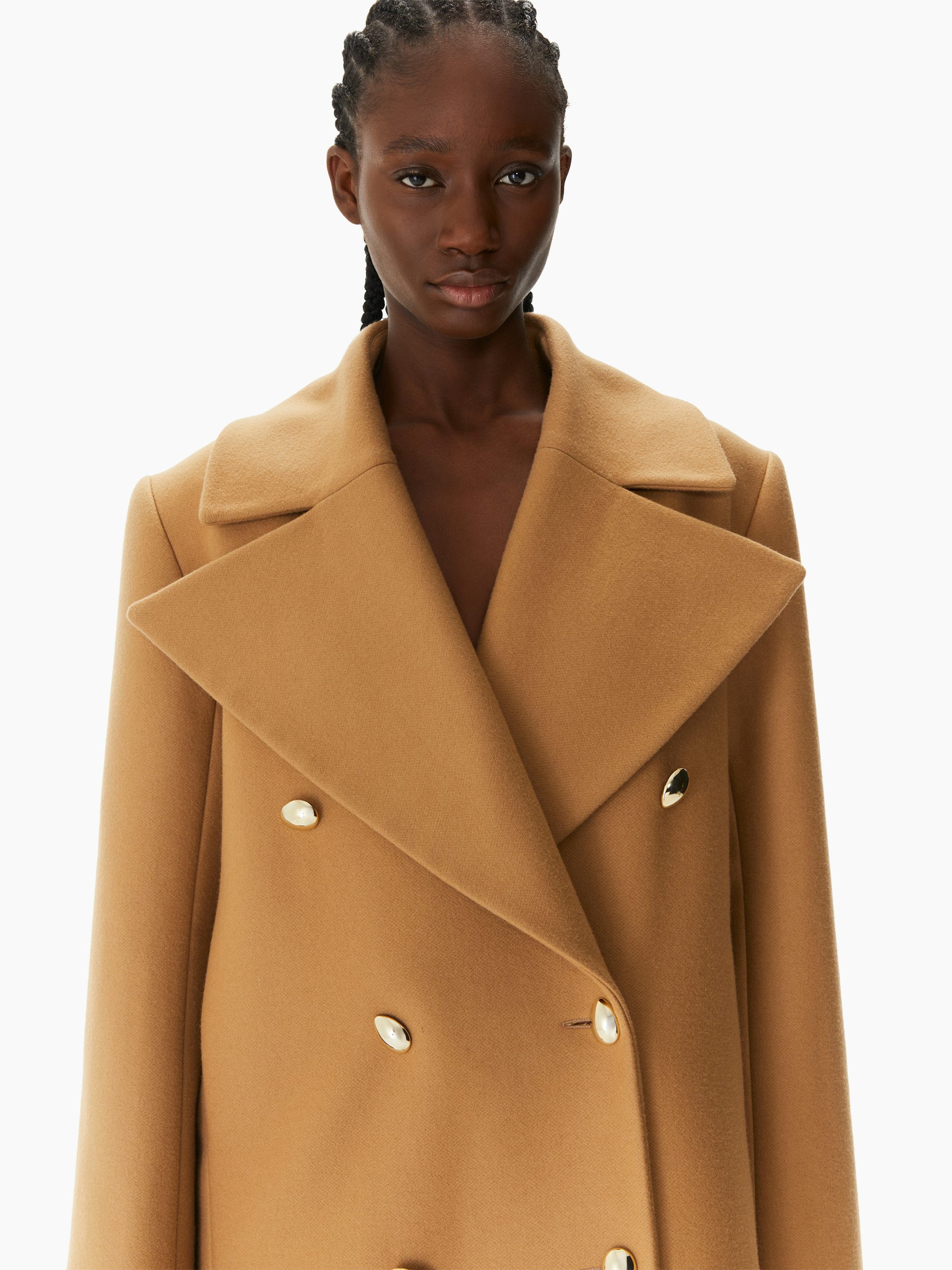 Manteau droit en feutre de laine camel - Nina Ricci