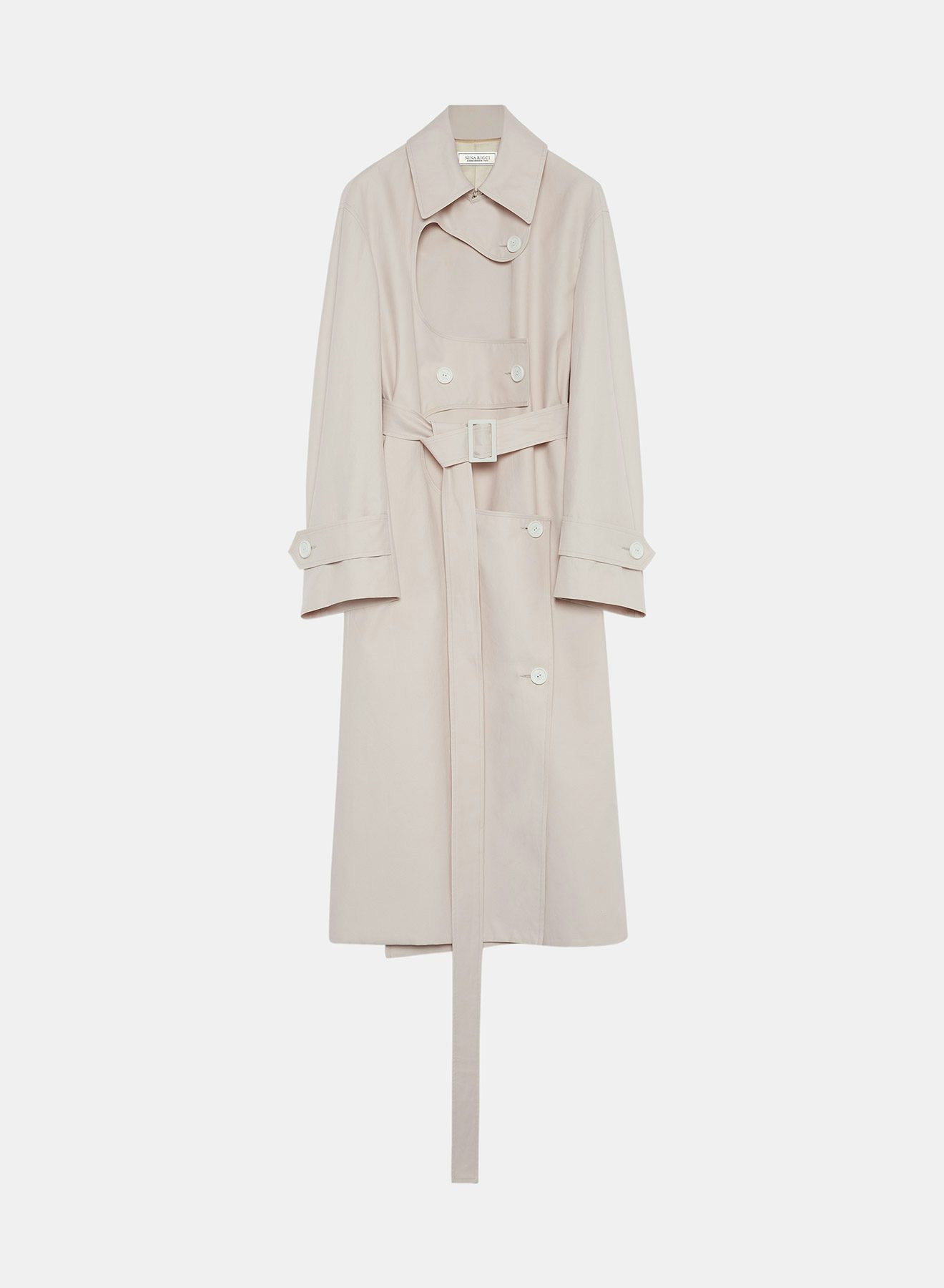 Pale Pink Technical Cotton Trench Coat With Openings on the Front - Nina Ricci