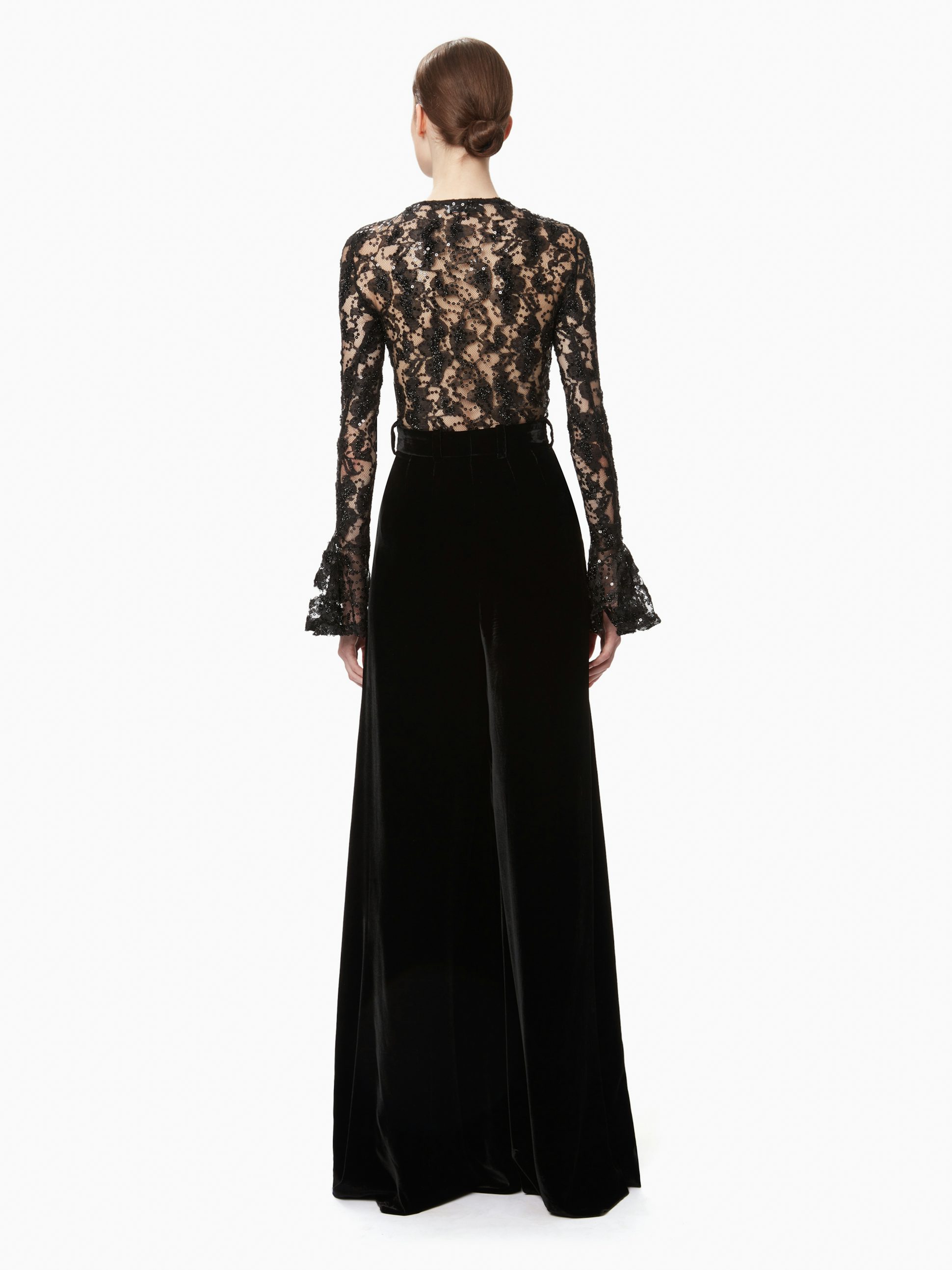 Sequin lace cut-out top in black - Nina Ricci