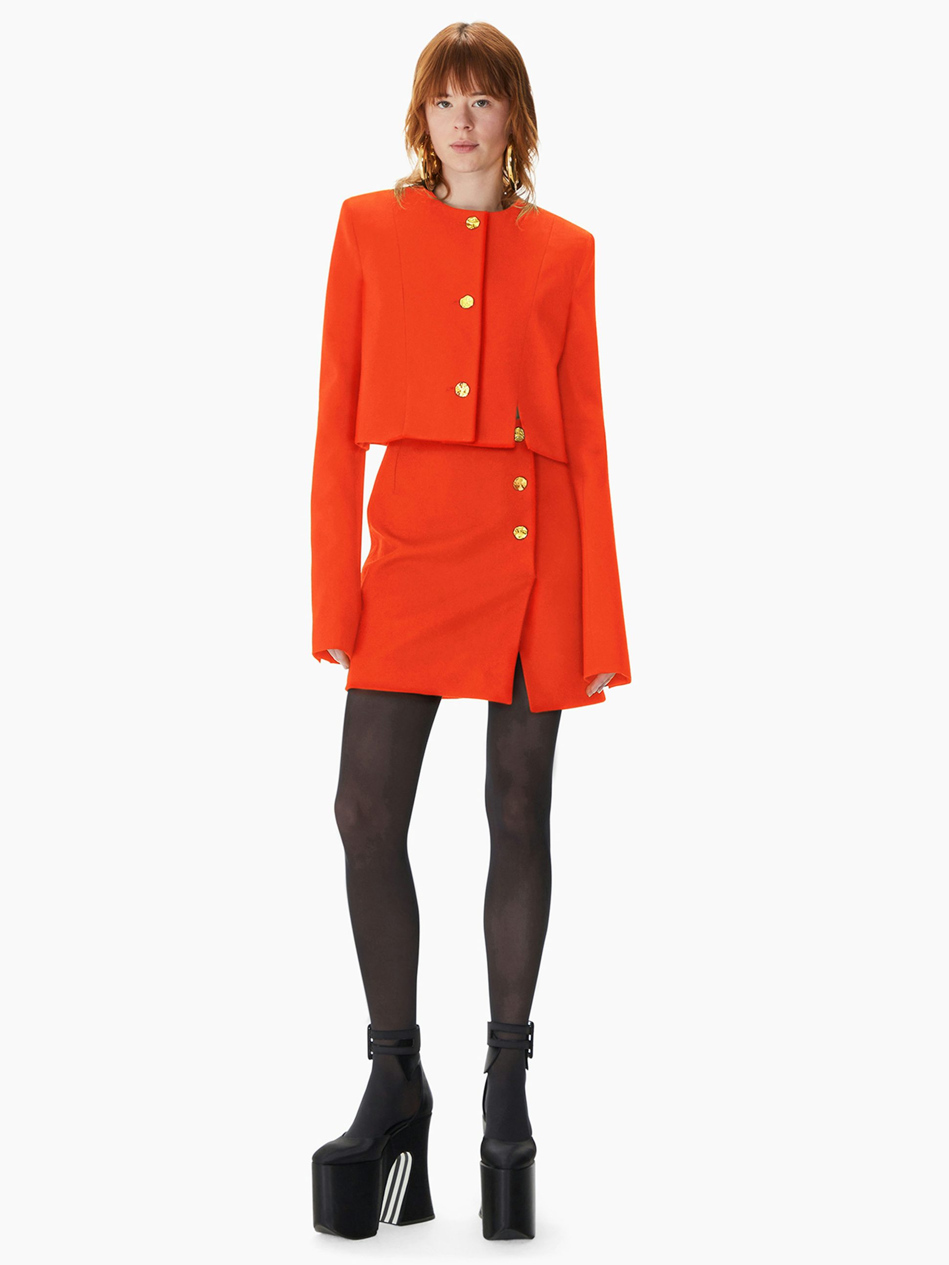 Wool Gabardine Round Collar Jacket Orange - Nina Ricci