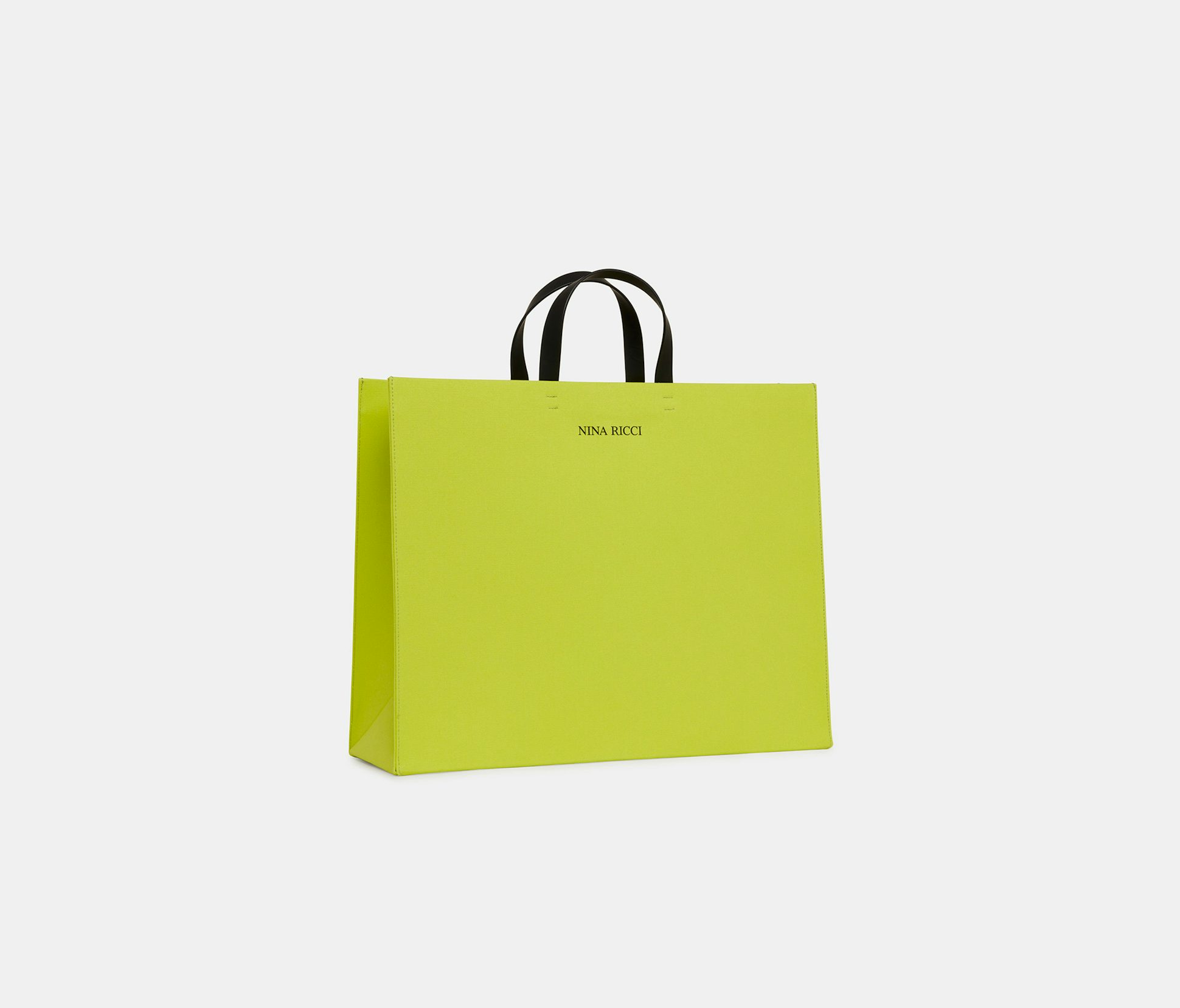 Bolso cabás grande de cañamazo de algodón verde limón con logotipo negro - Nina Ricci