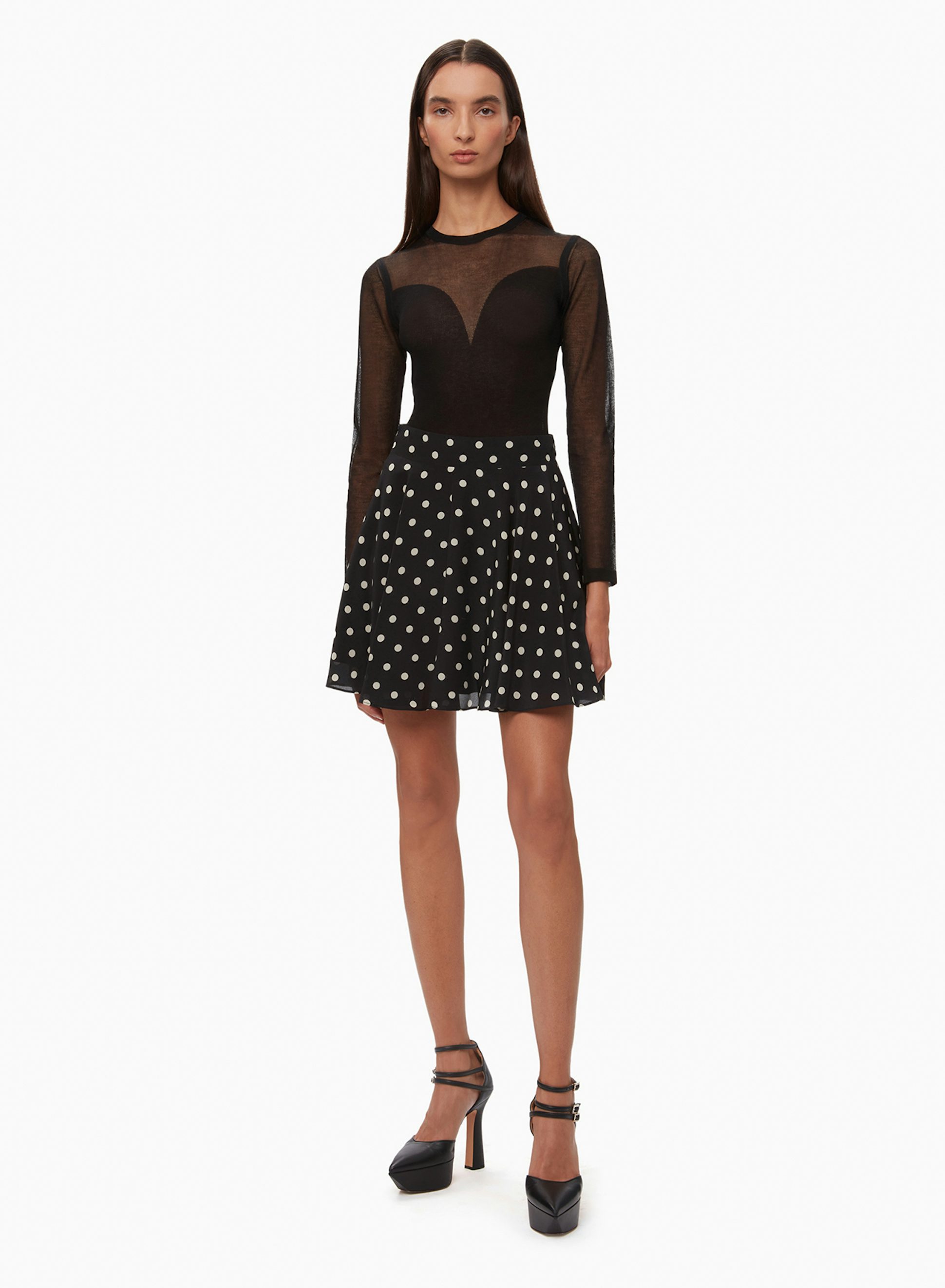 Mini Crepe De Chine Skater Skirt Black & White - Nina Ricci