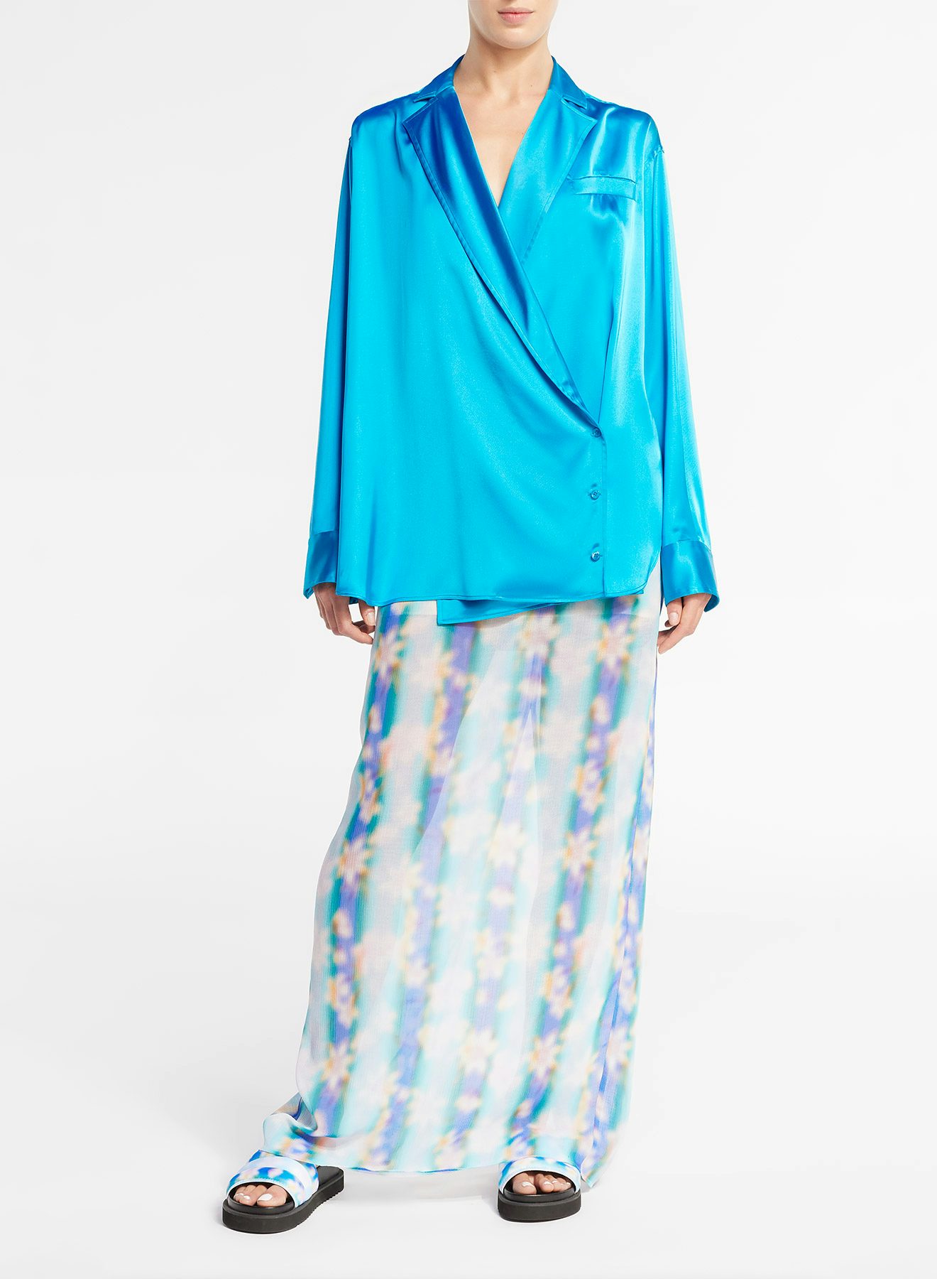 Blouse Cache-Cœur en Satin Bleu Cyan - Nina Ricci