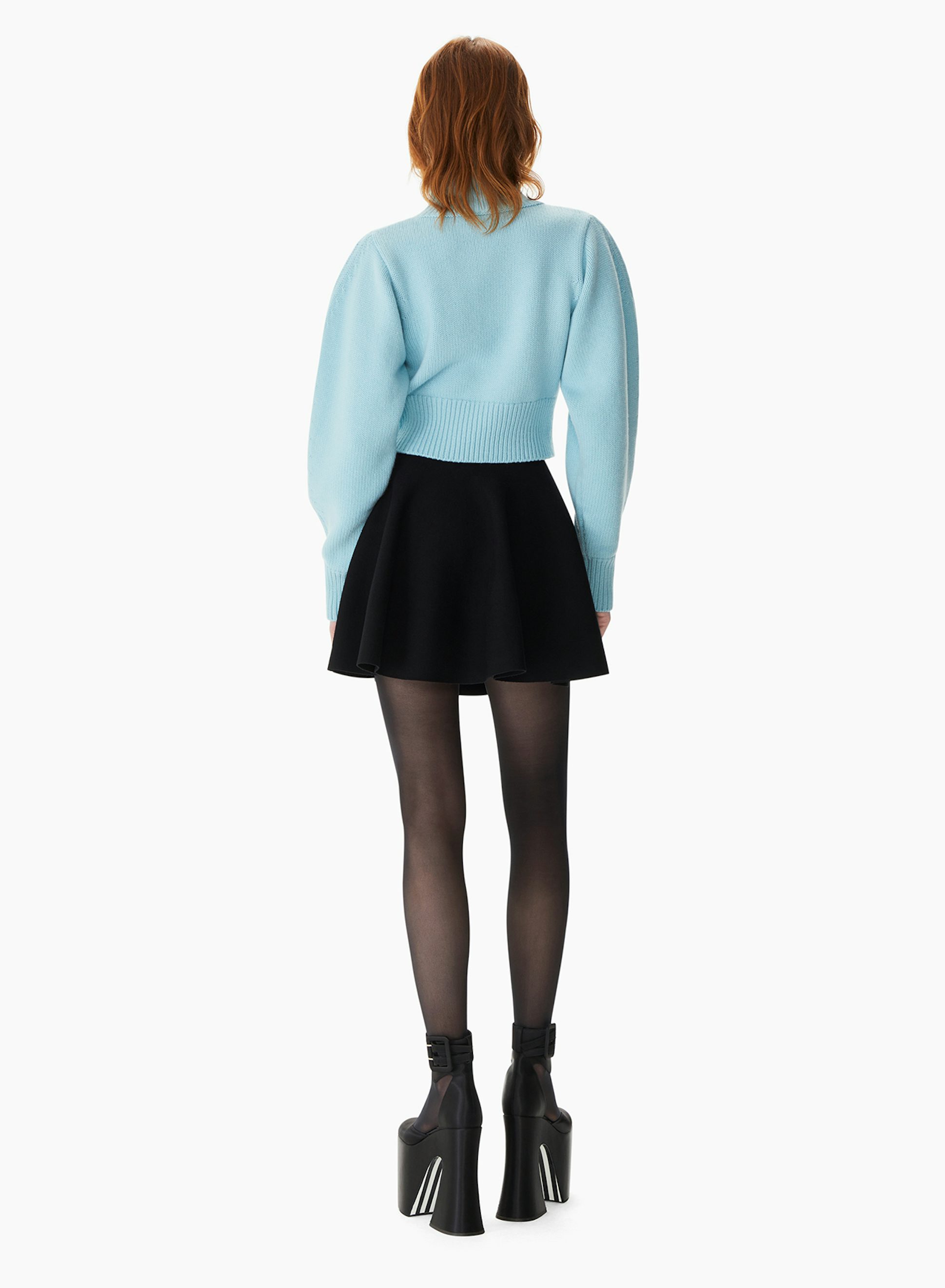 Cropped Turtleneck Puff Sleeve Sweater Light Blue - Nina Ricci 