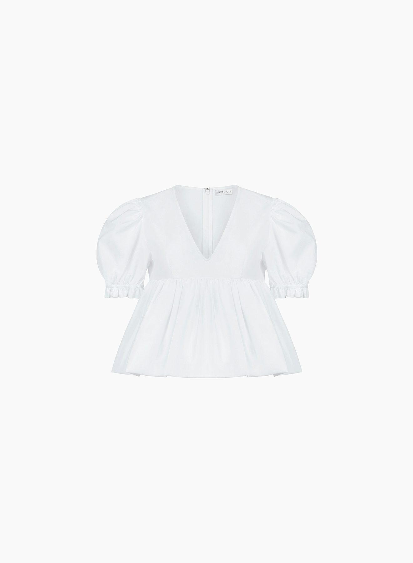Babydoll top with ruched sleeves in white - Nina Ricci