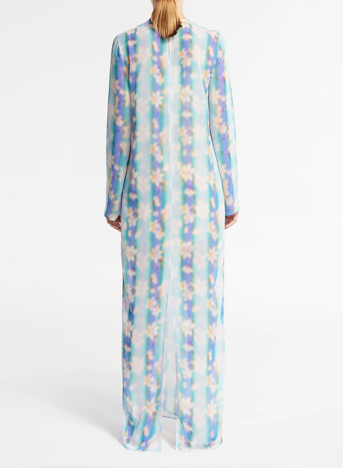 Long-Sleeved Straight Dress in Lilac Striped Crepon - Nina Ricci