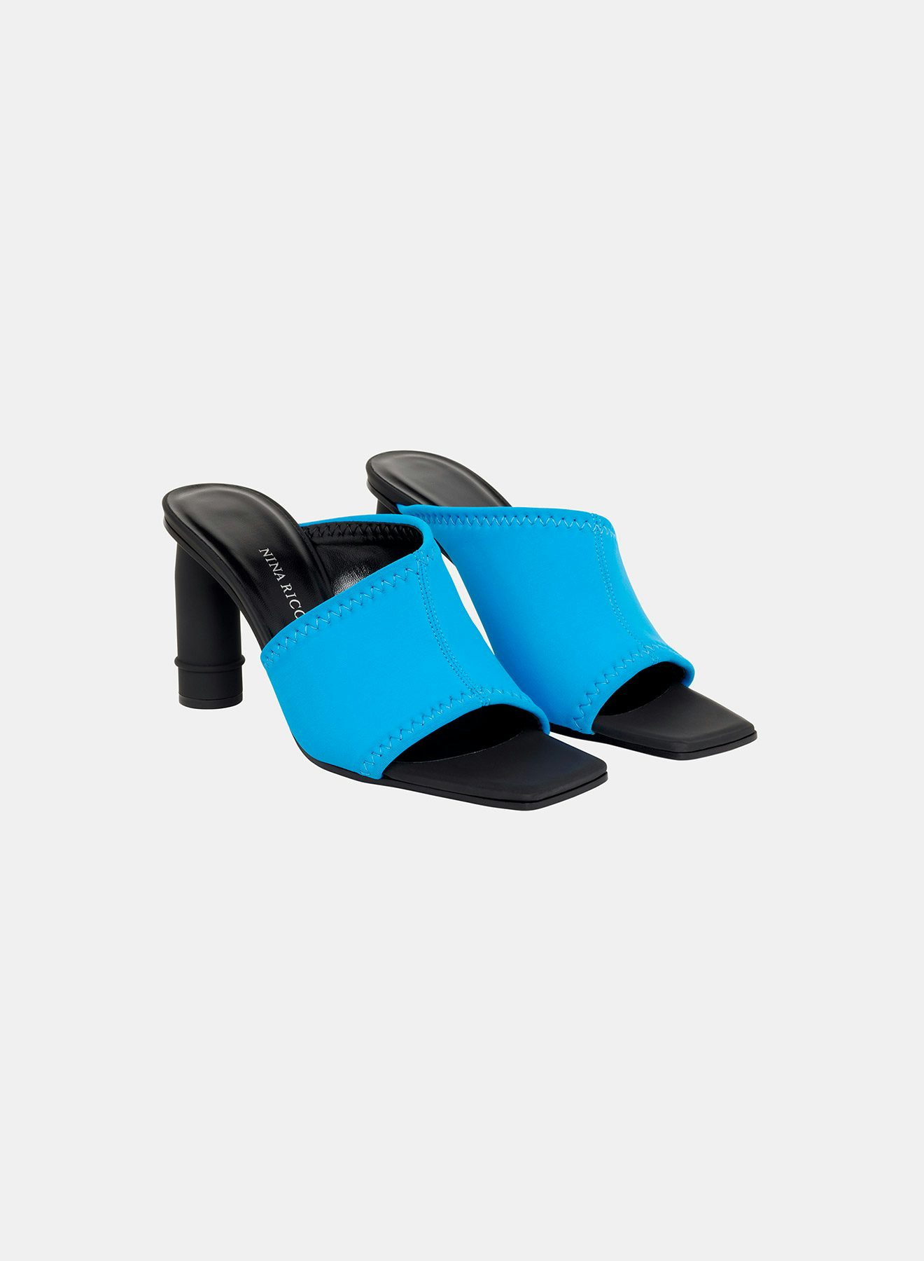 Blue neoprene mules with matte black snorkel heel - Nina Ricci