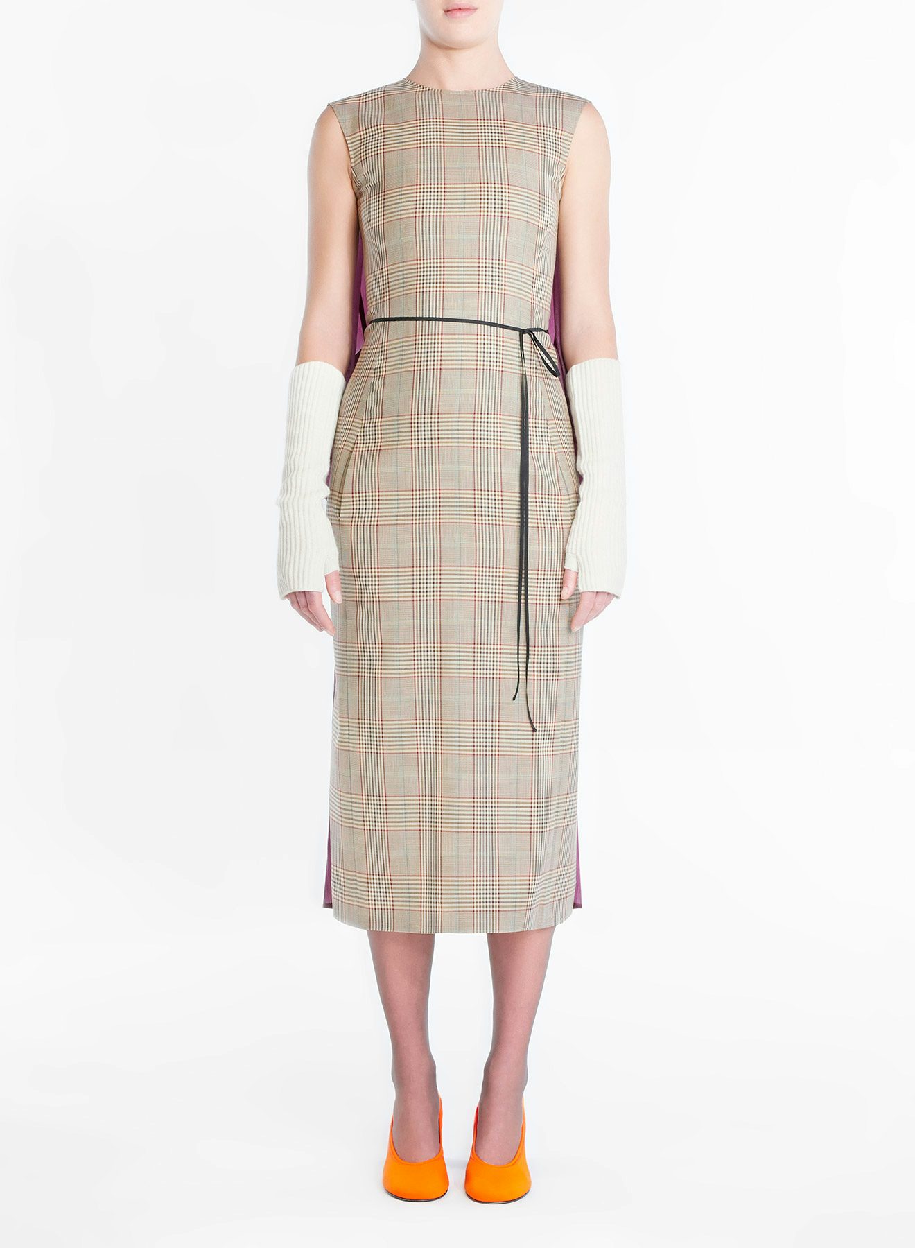 Check wool dress with technical fabric in the back khaki - Nina Ricci