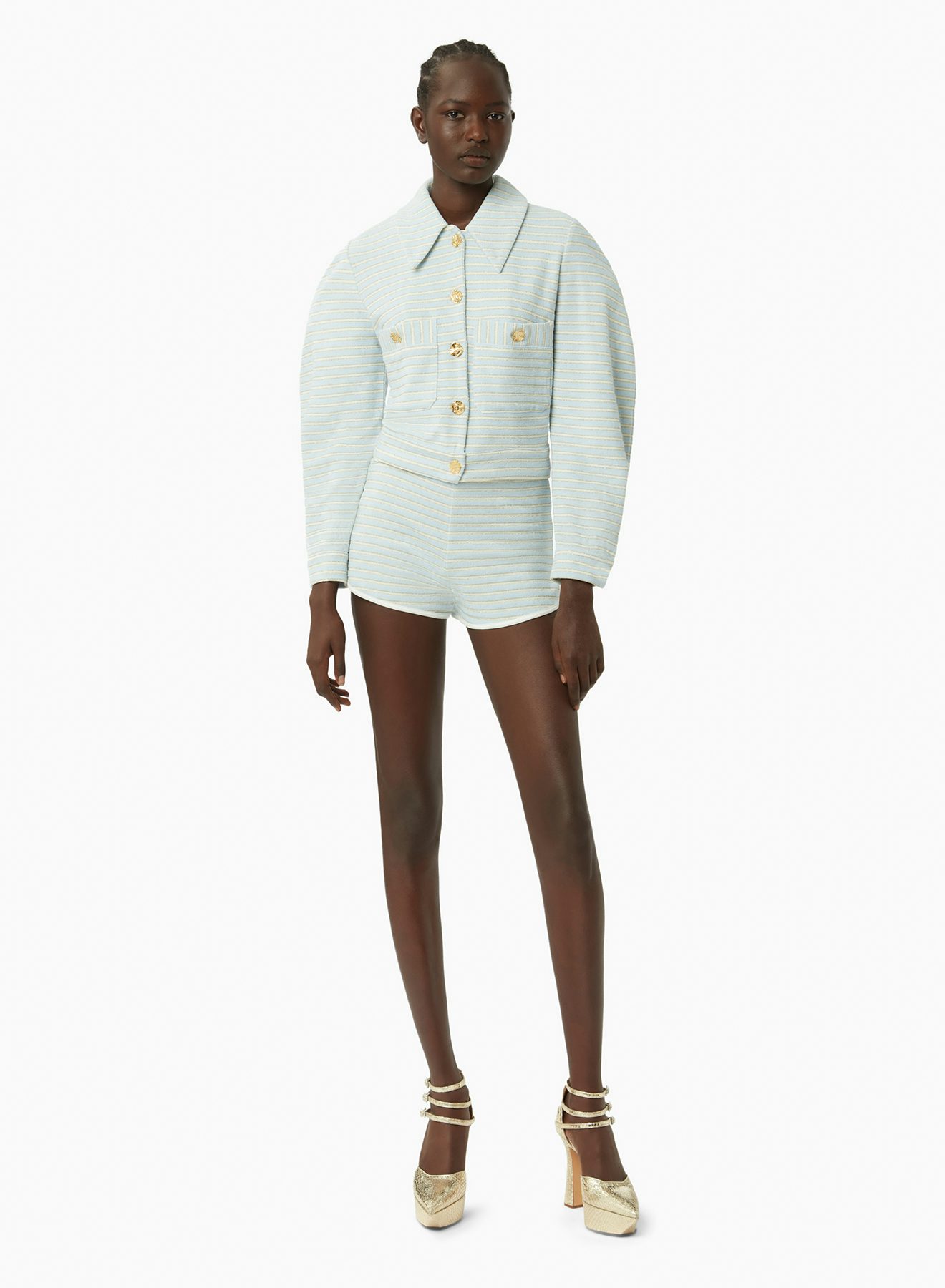 Striped terry cotton hotpants in blue and gold - Nina Ricci