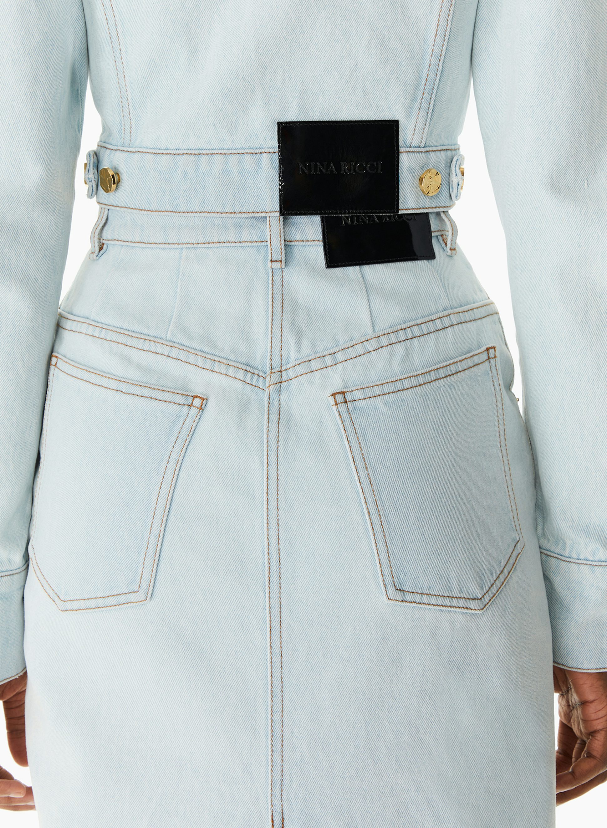 Long Denim Skirt With Slit Faded Blue - Nina Ricci 