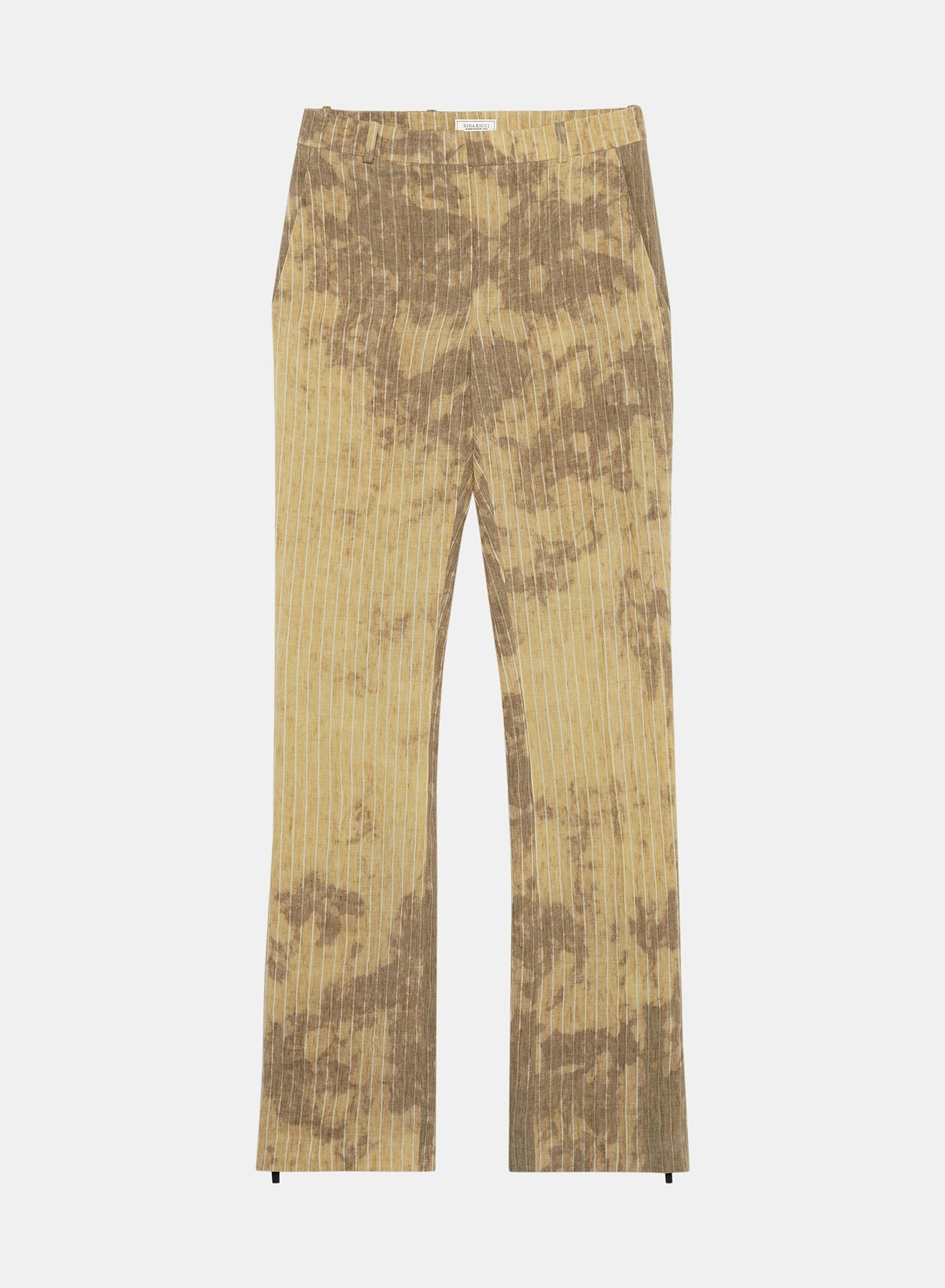 Pantalón recto de lino tie dye a rayas y cremalleras en el bajo de las perneras - Nina Ricci
