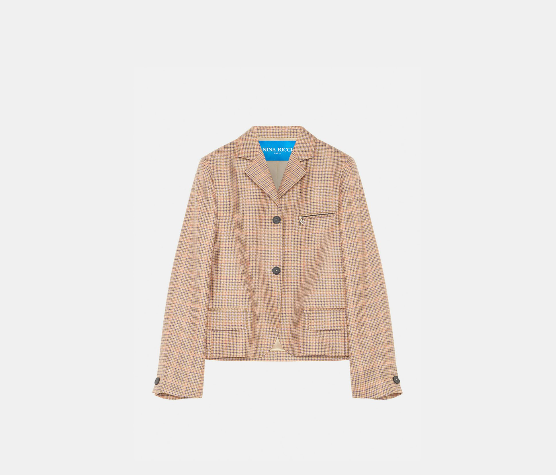 Veste en laine à carreaux khaki mauve - Nina Ricci