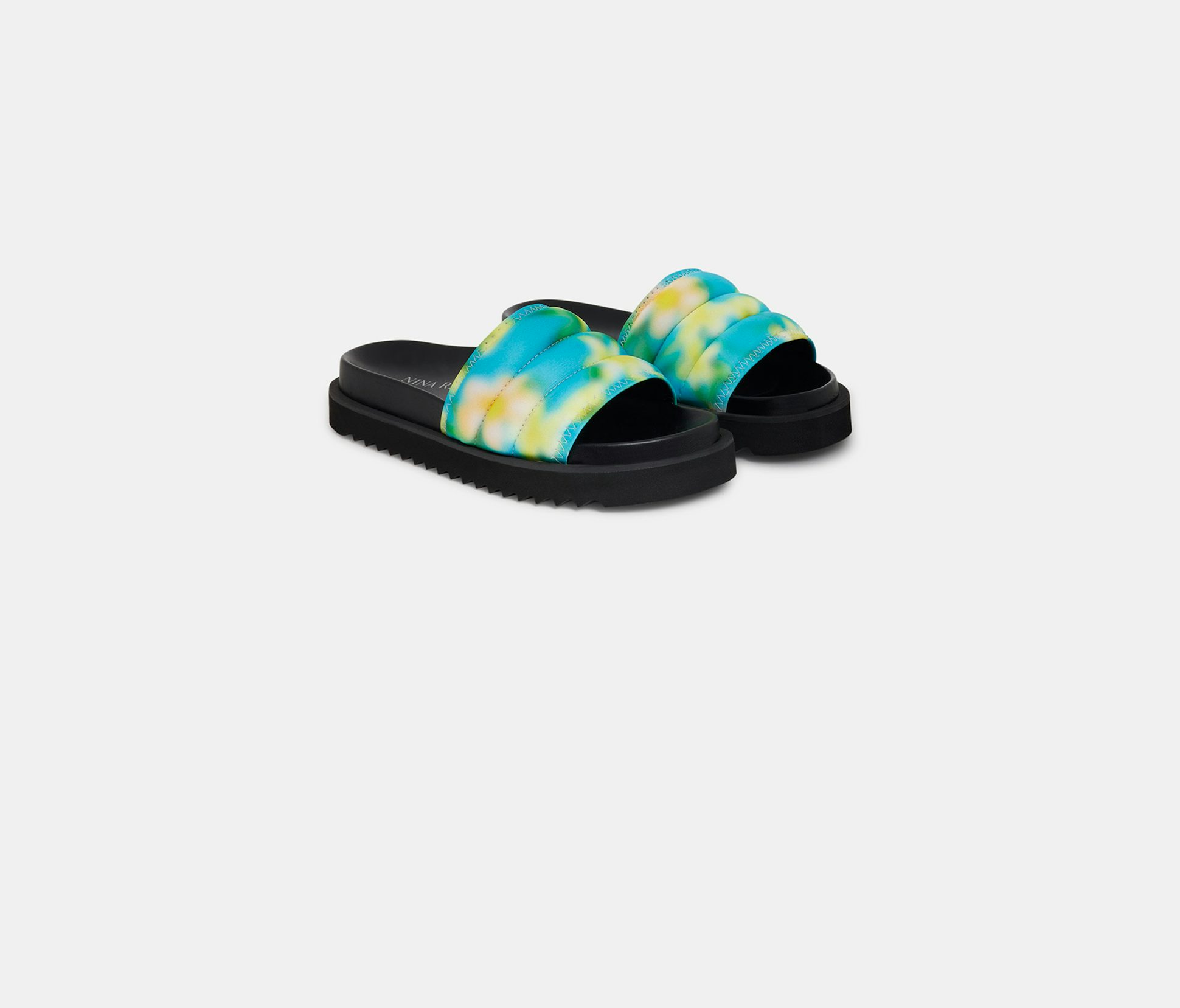 Quilted Water Green Gradient Printed Neoprene Slides with Leather Sole - Nina Ricci