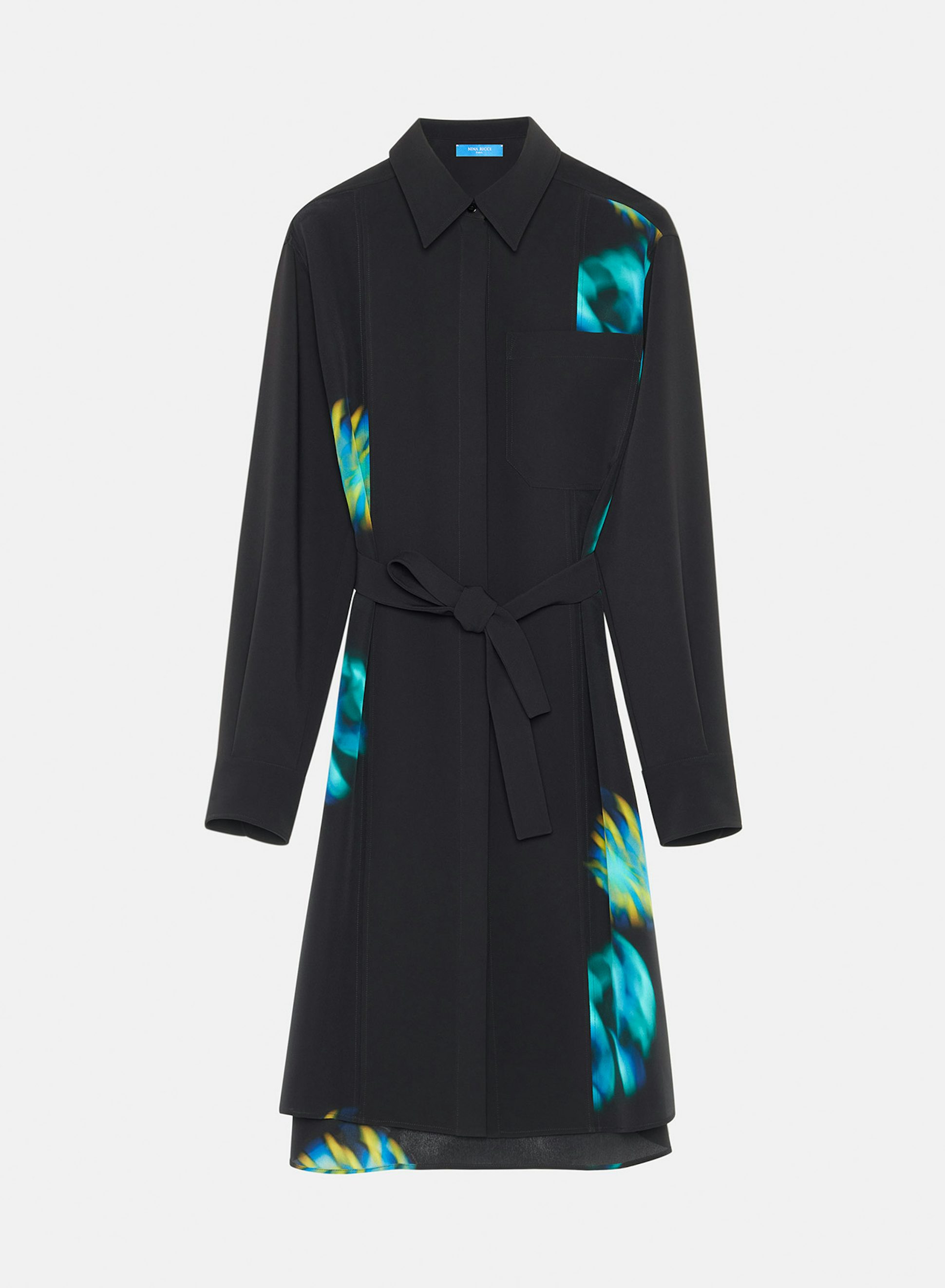Robe chemise en gabardine recyclée et soie noire - Nina Ricci