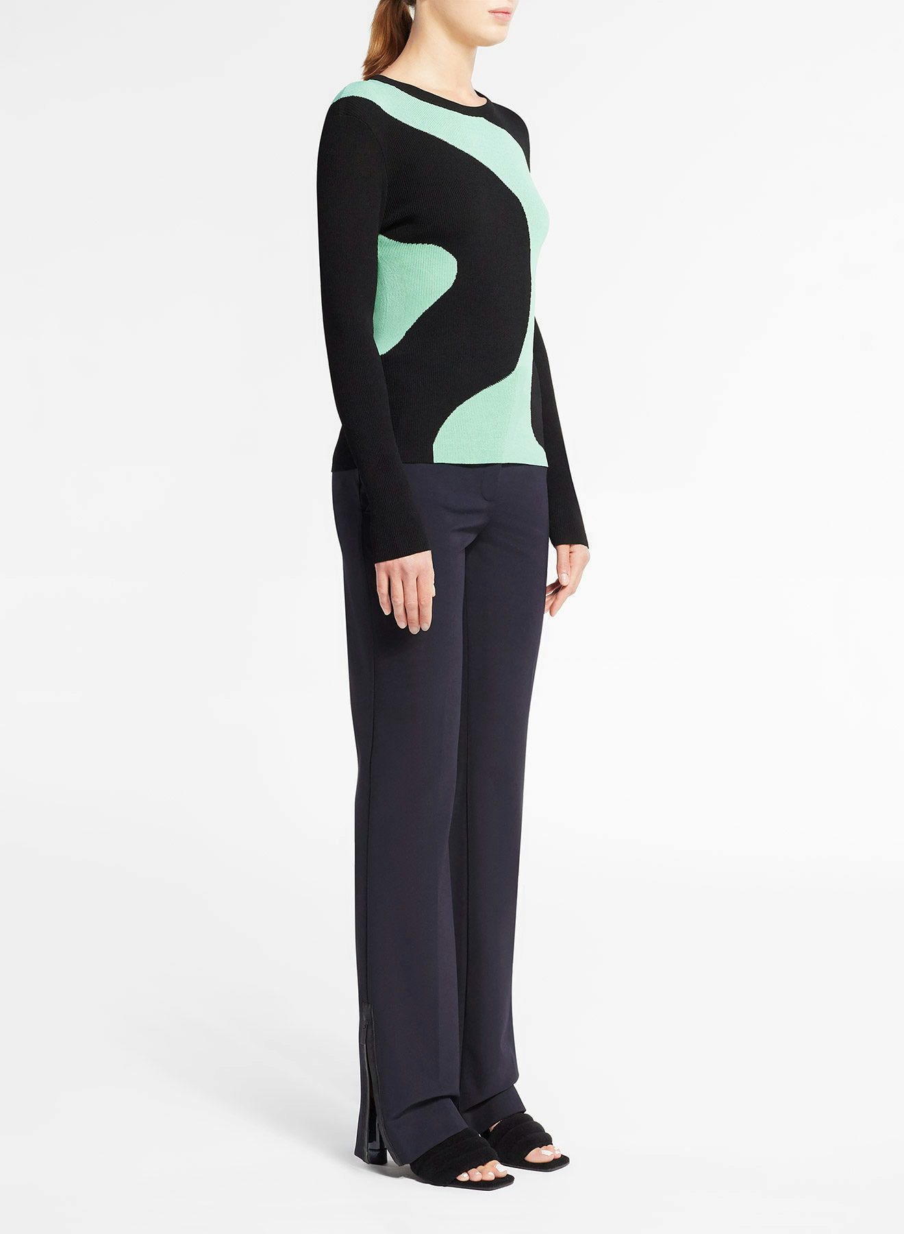 Suéter de manga larga en intarsia negro y verde agua - Nina Ricci