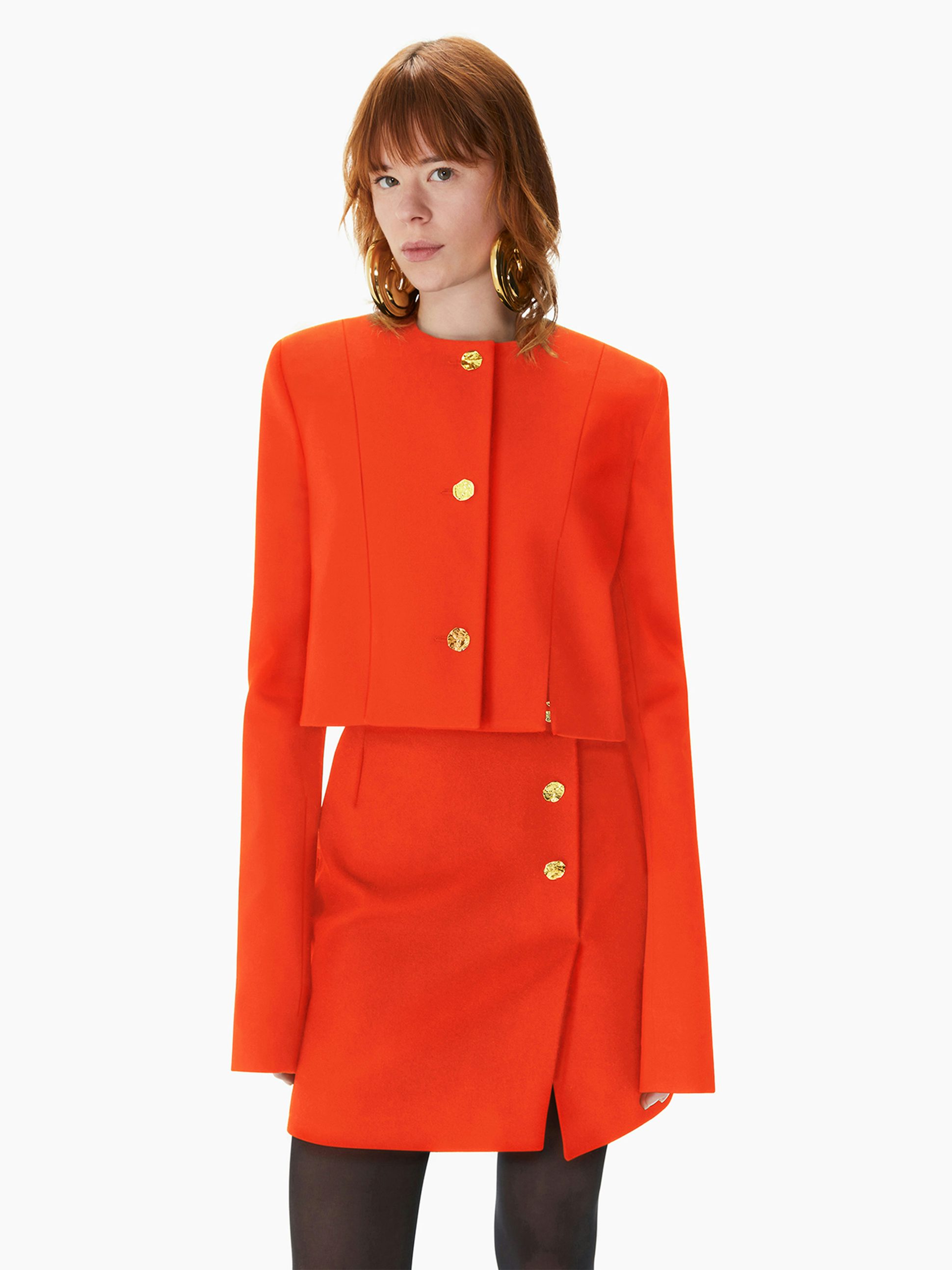 Wool Gabardine Round Collar Jacket Orange - Nina Ricci