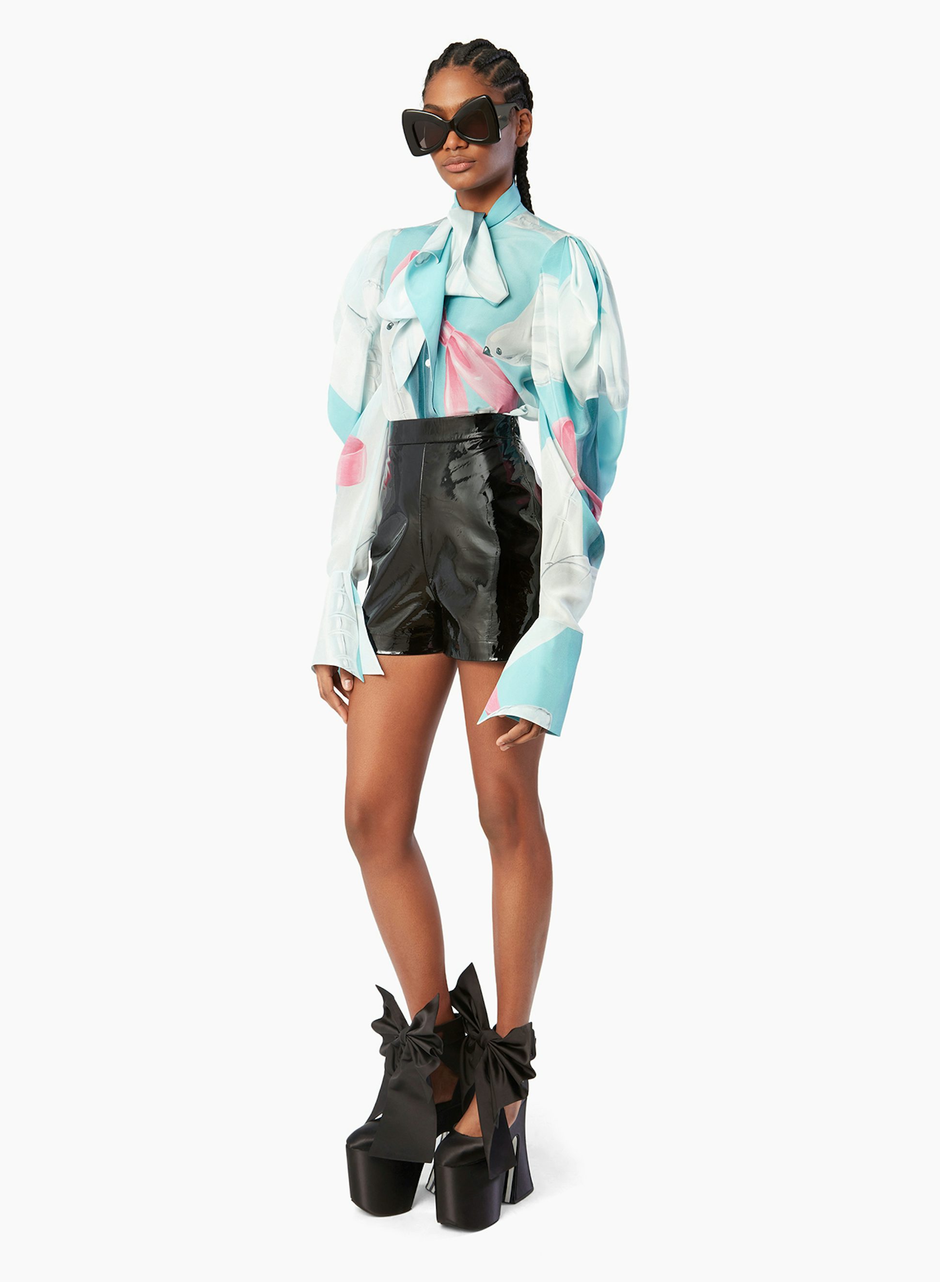 Printed Silk Tie-neck Shirt Grey - Nina Ricci