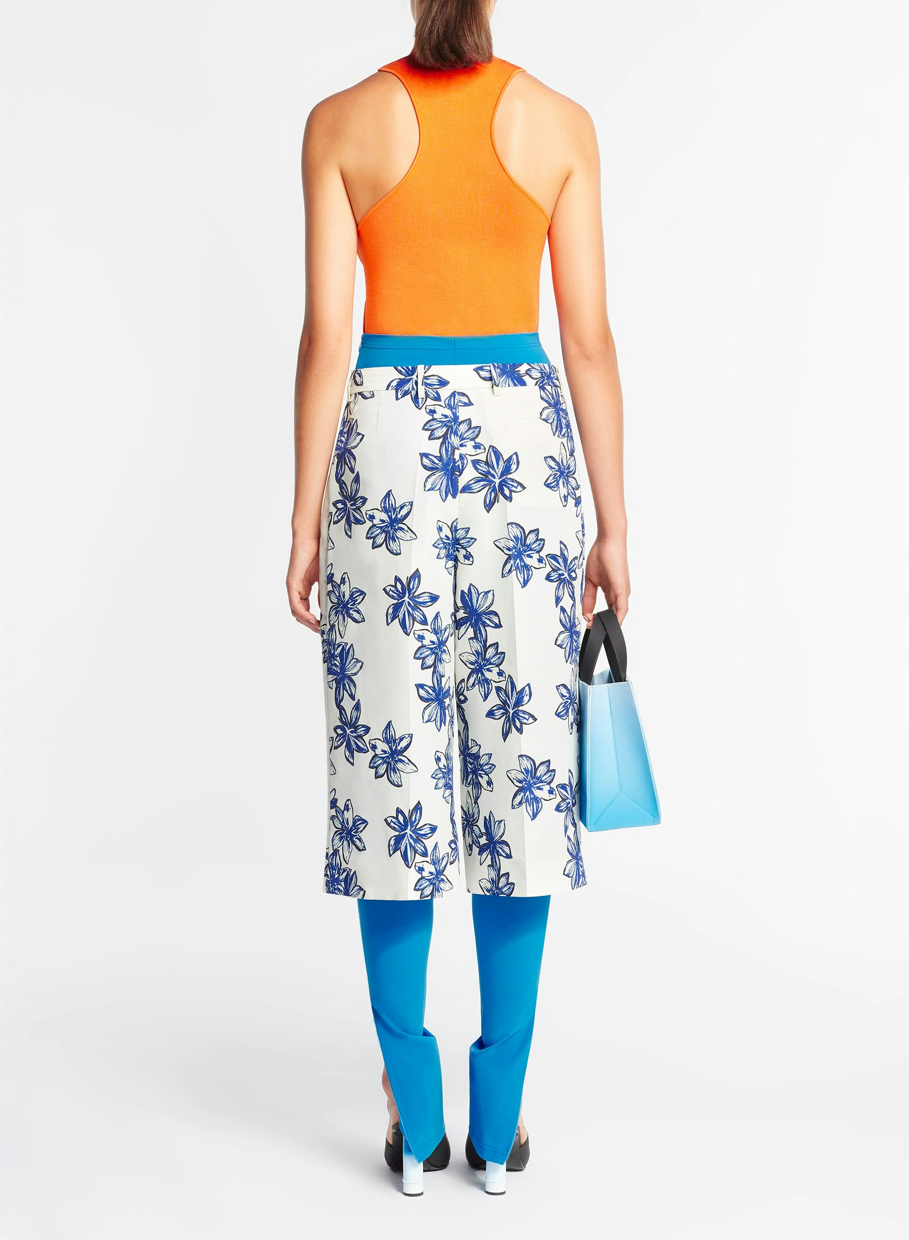Bermuda Jaune Pâle Imprimé Fleurs de Lotus Jaune Pâle et Bleu - Nina Ricci