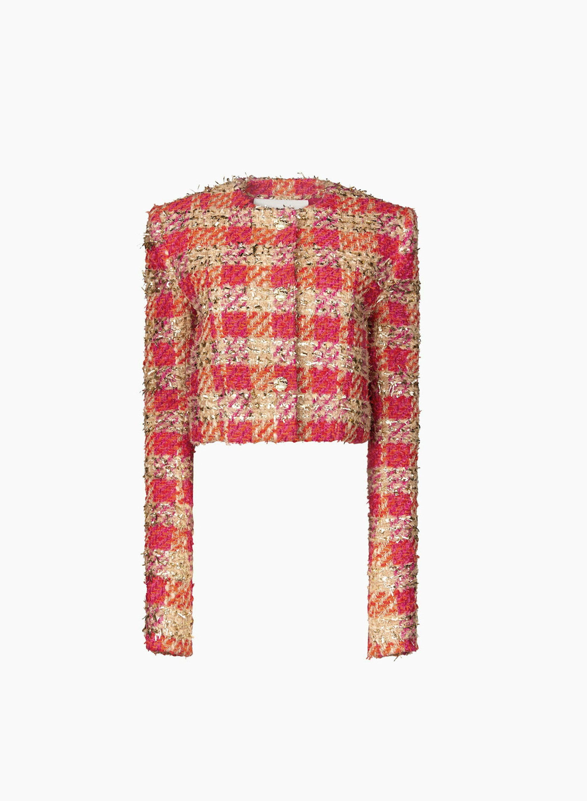 Tweed Round Collar Jacket Orange Gold - Nina Ricci