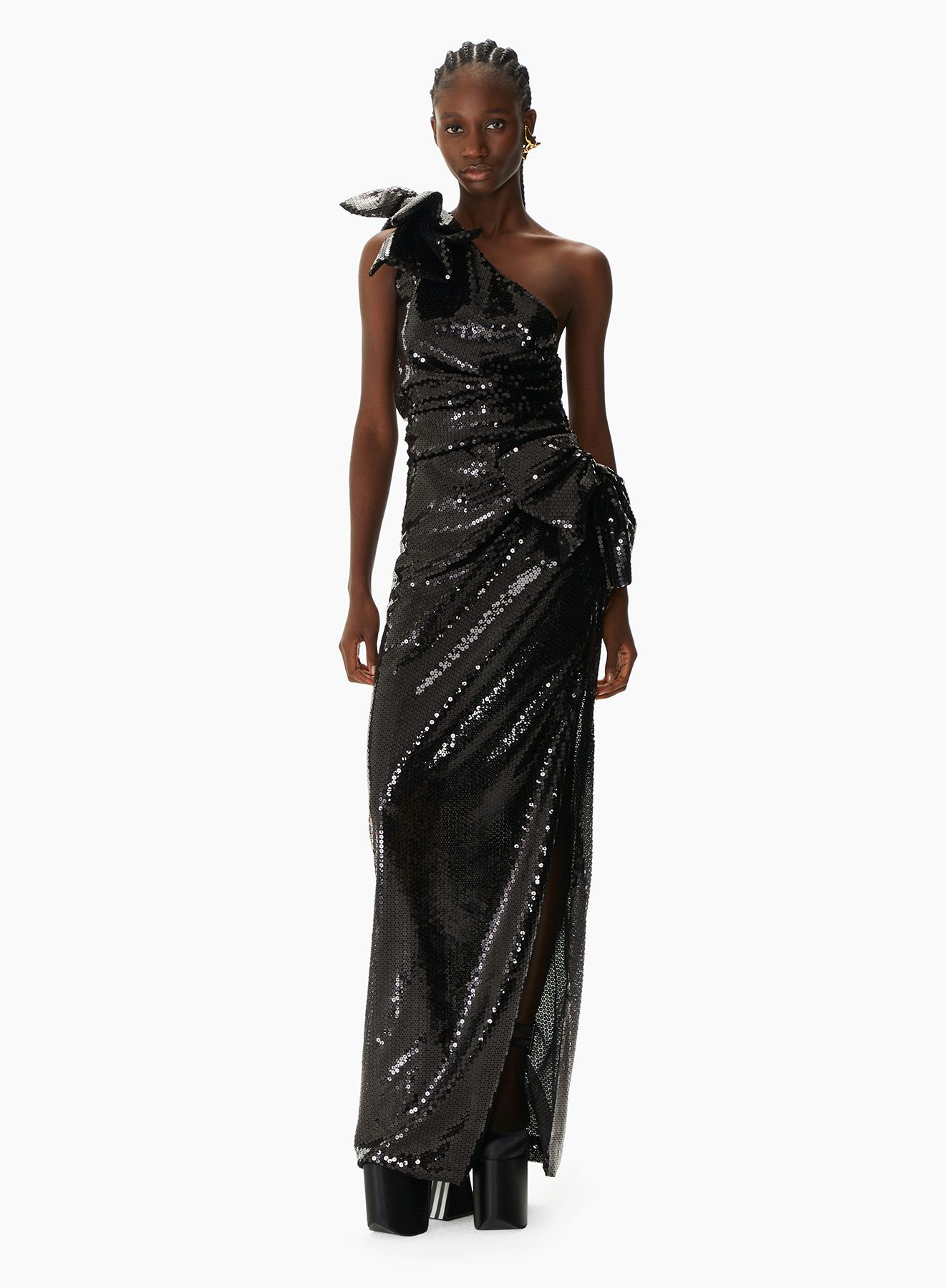Robe Longue Asymétrique En Sequins Noire - Nina Ricci