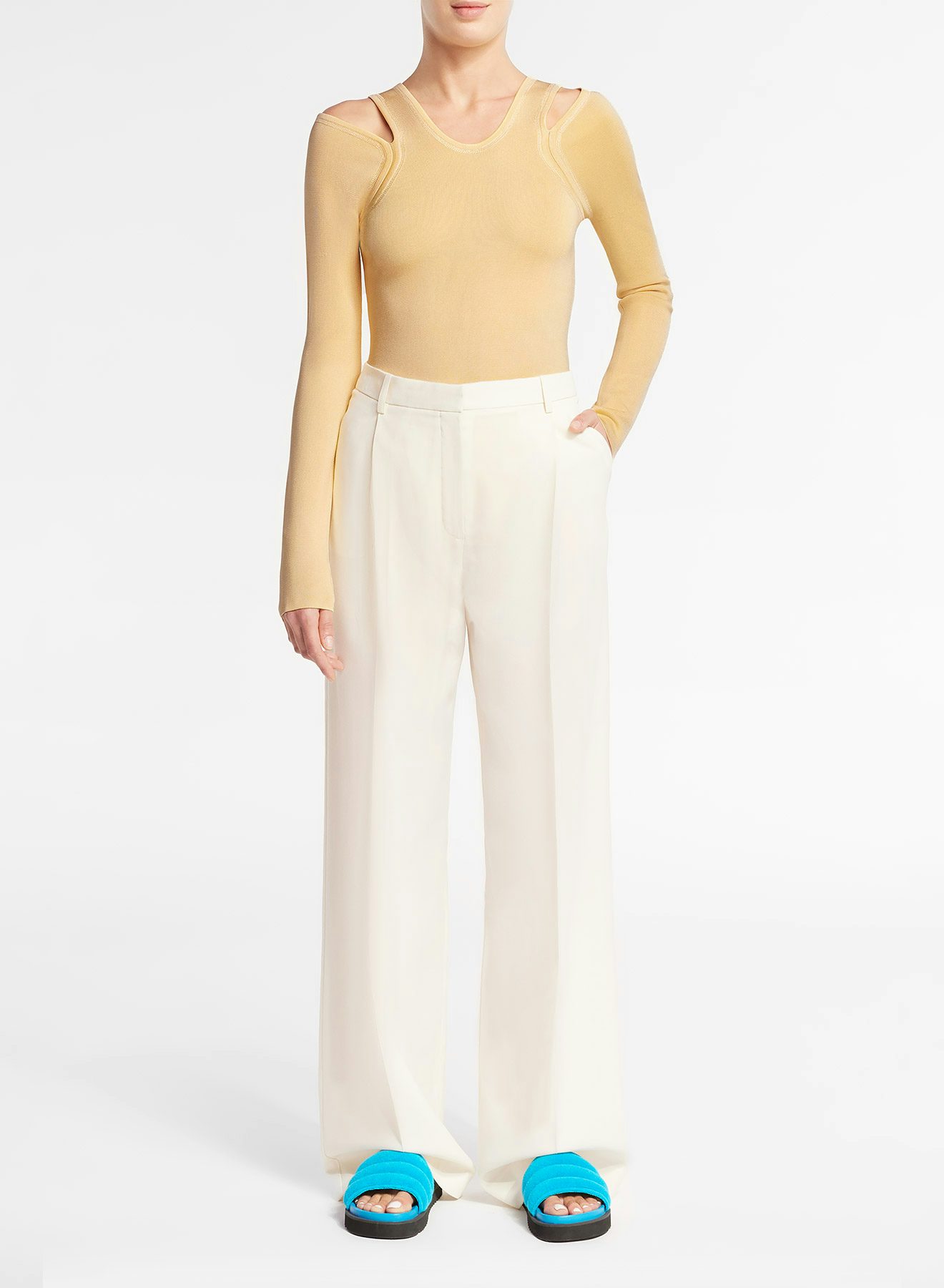 Wide Pleated Pants In Light Ivory Wool Gabardine - Nina Ricci