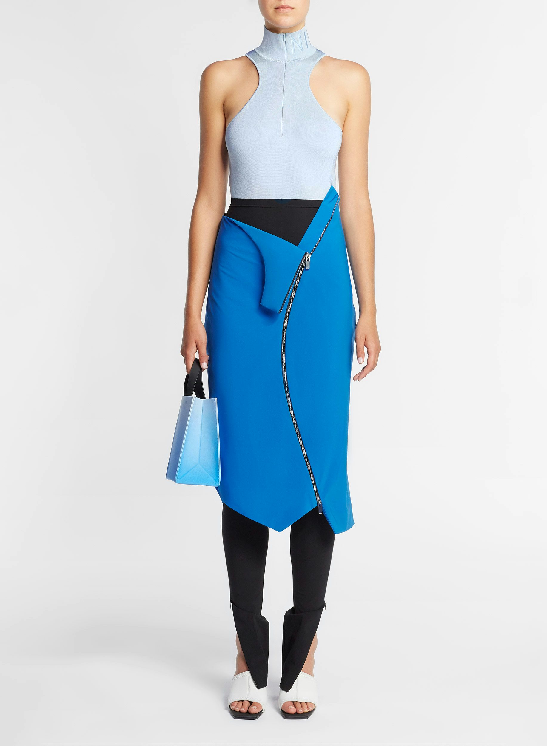 Falda con cremallera curva de neopreno ligero azul - Nina Ricci