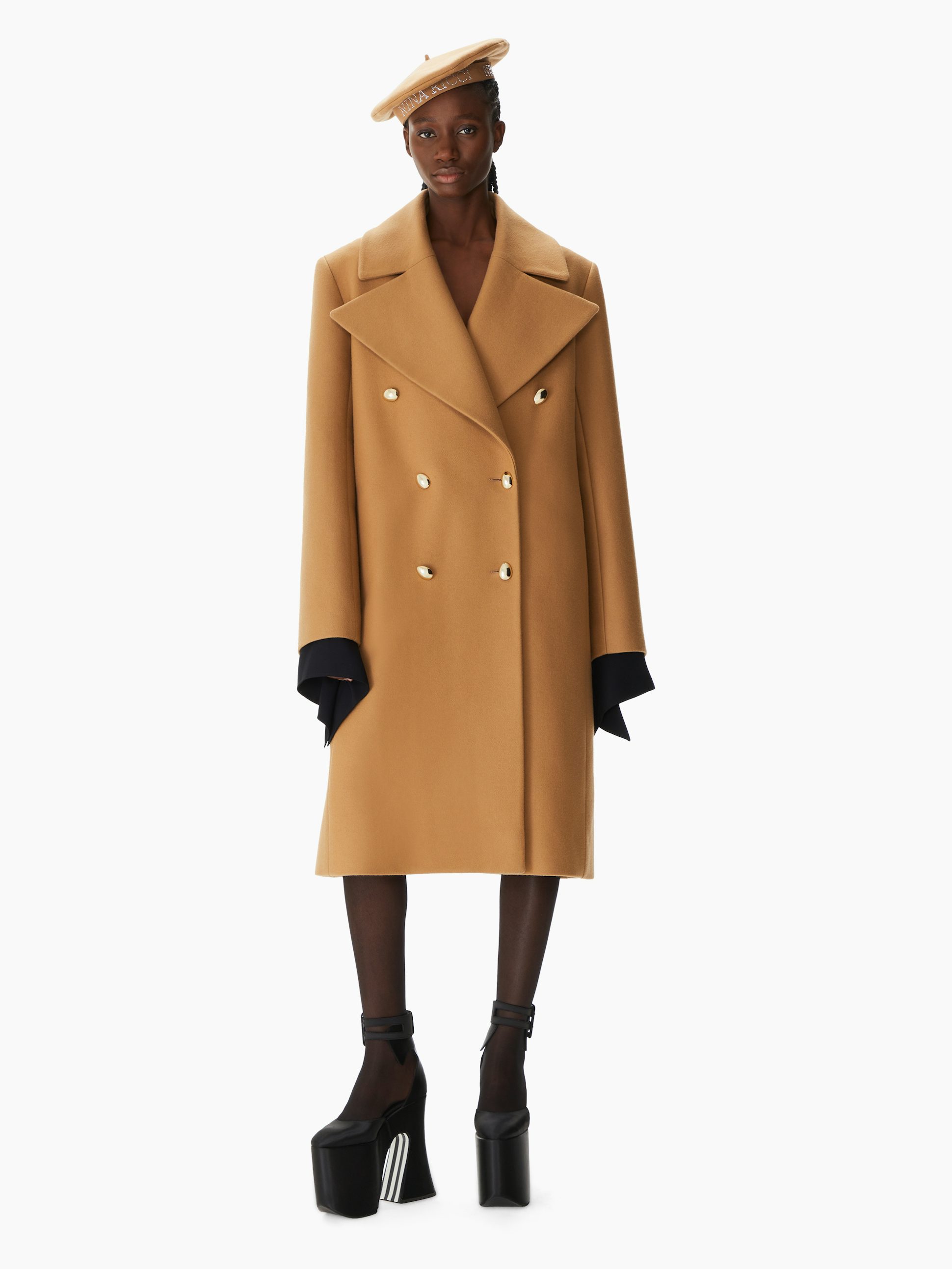 Long Straight Wool Blend Coat Camel - Nina Ricci