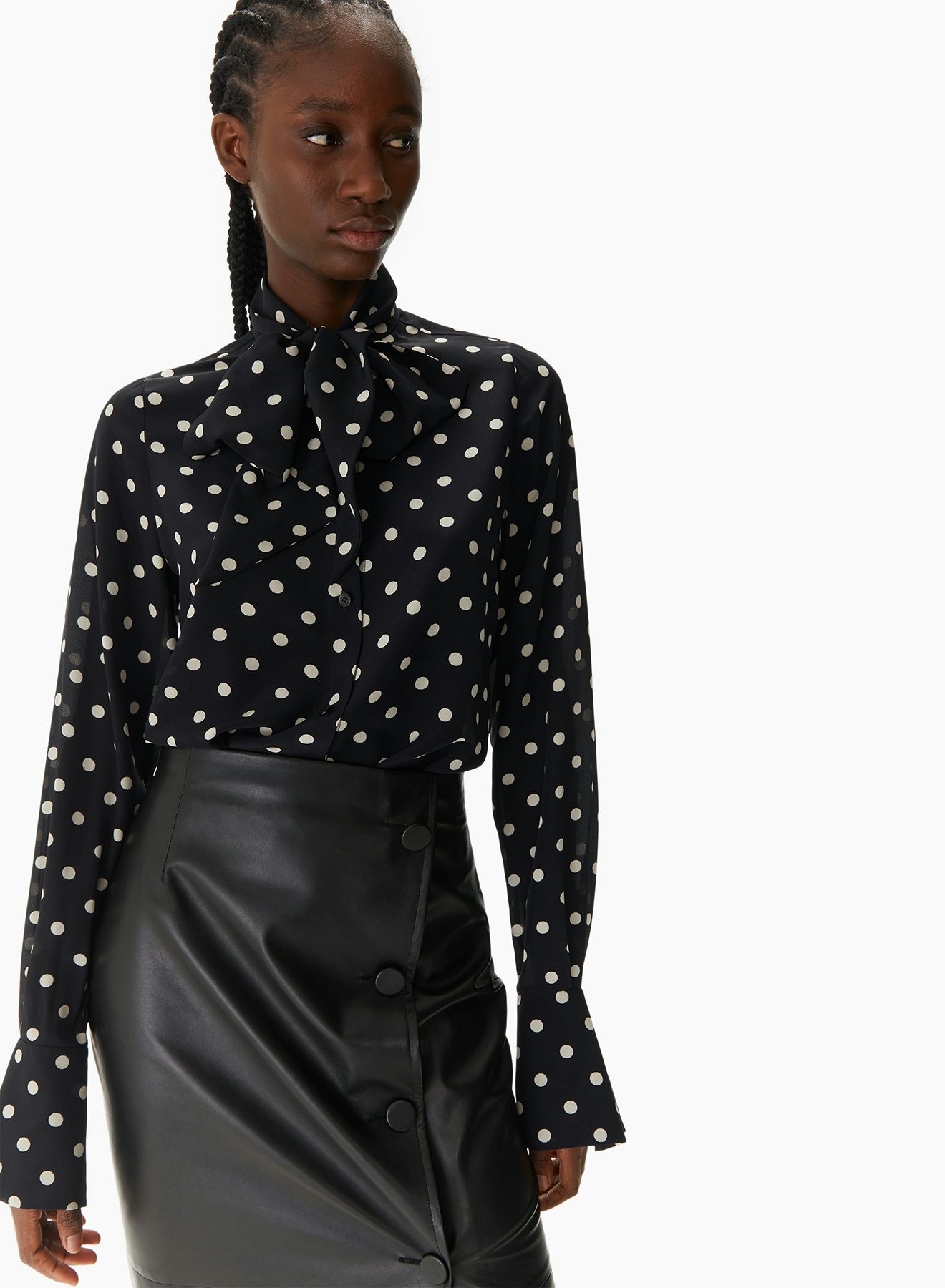 Crepe De Chine Polka-Dot Print Shirt With Bell Cuffs And Neck-Tie - Nina Ricci