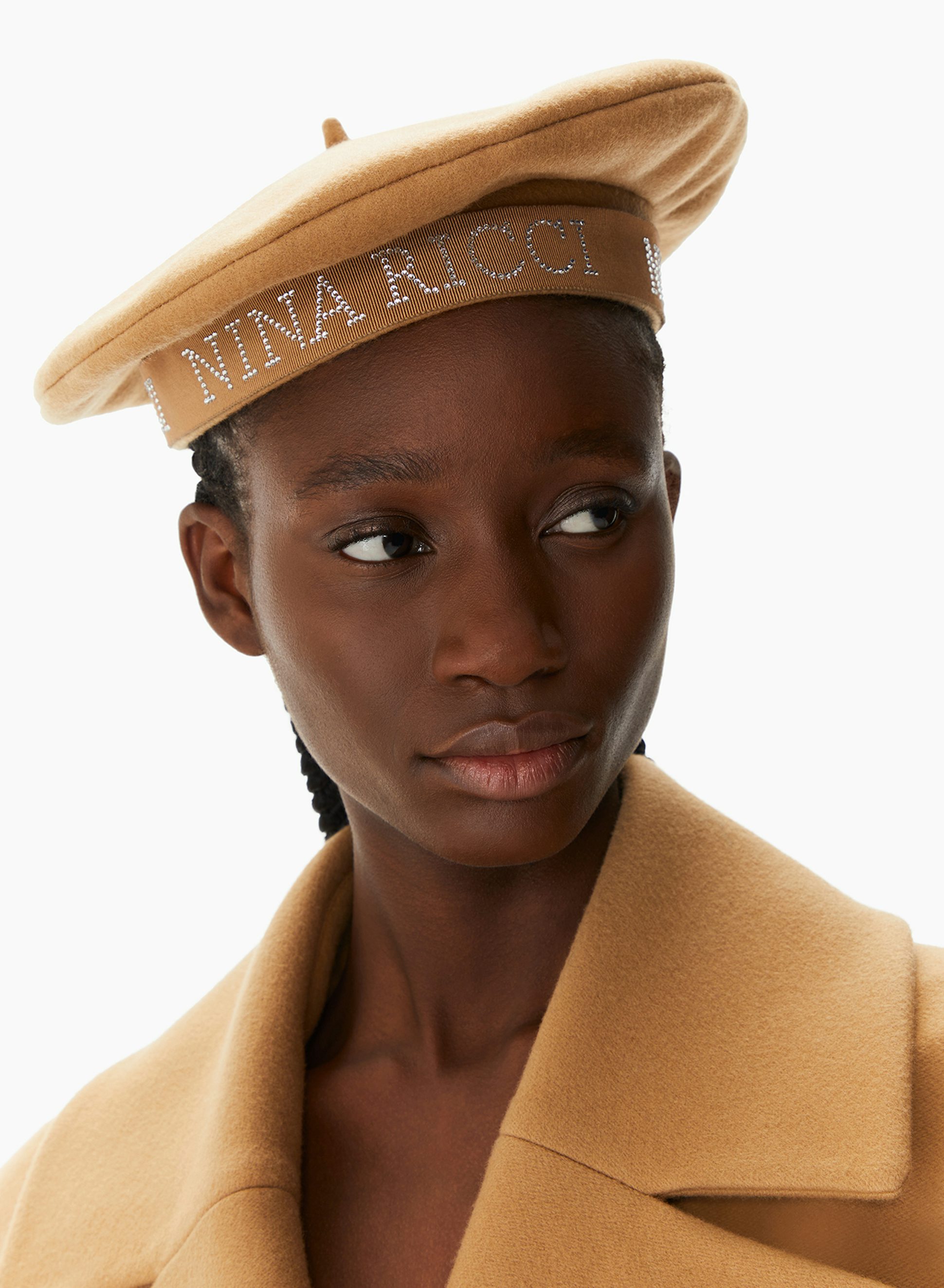 Boina De Lana Con Logotipo De Strass Camello - Nina Ricci