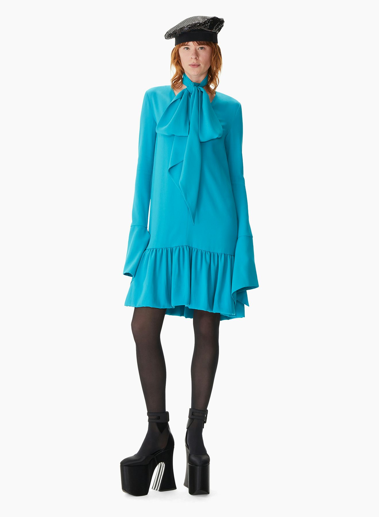 Knee Ruffle Cady Dress Blue - Nina Ricci