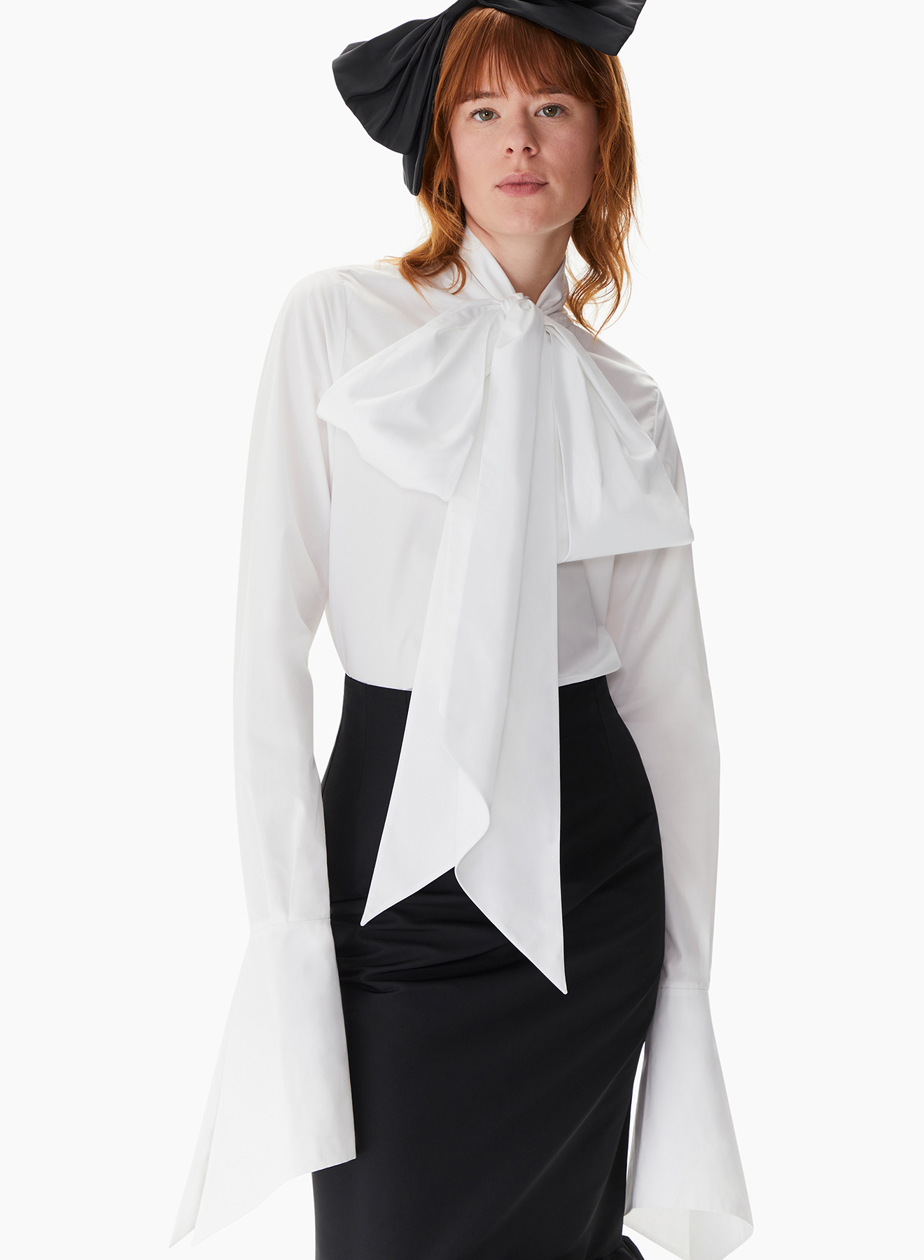 Tie-Neck Crepe de Chine Shirt white - Nina Ricci