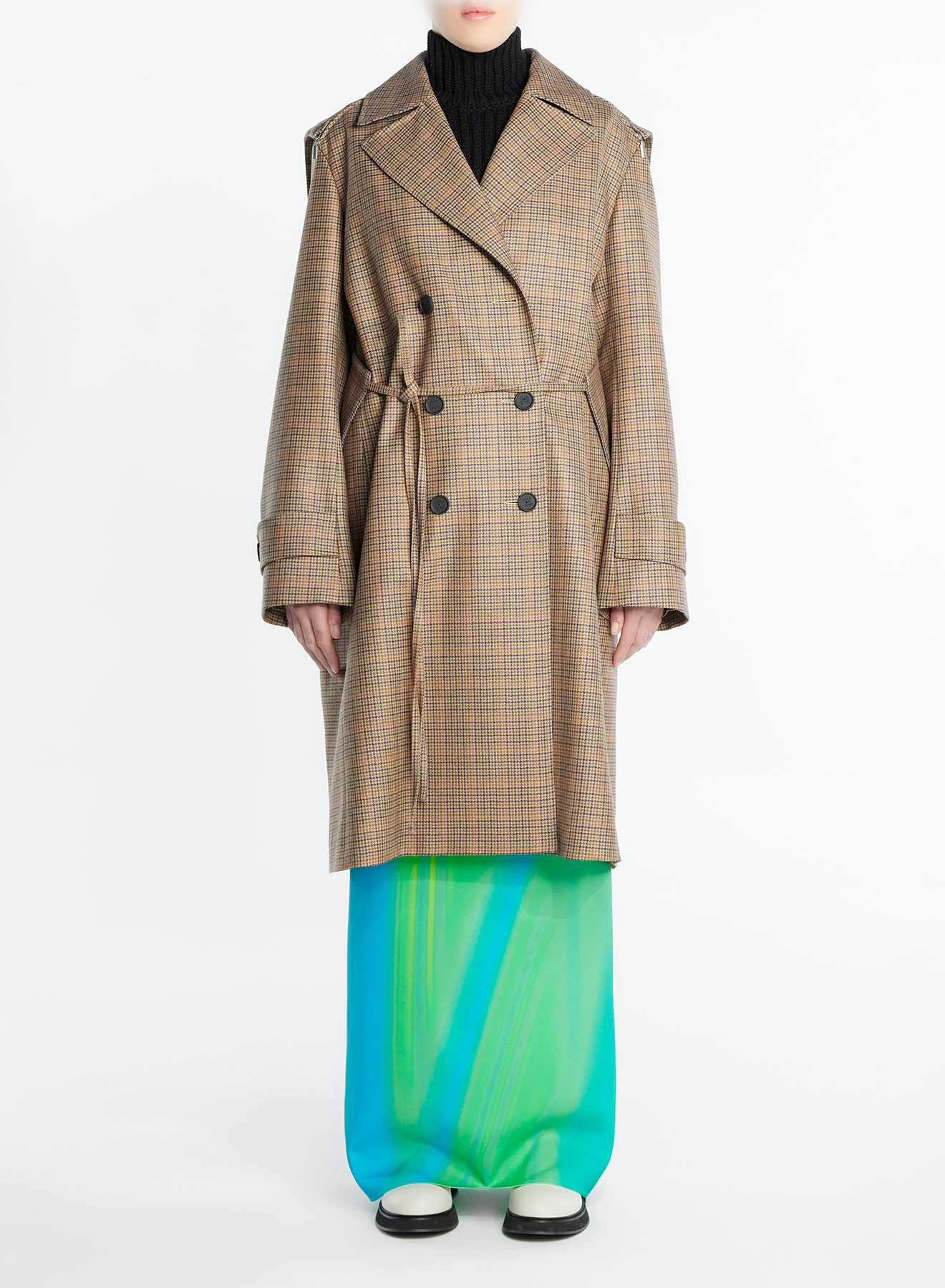Check wool trench coat khaki purple - Nina Ricci