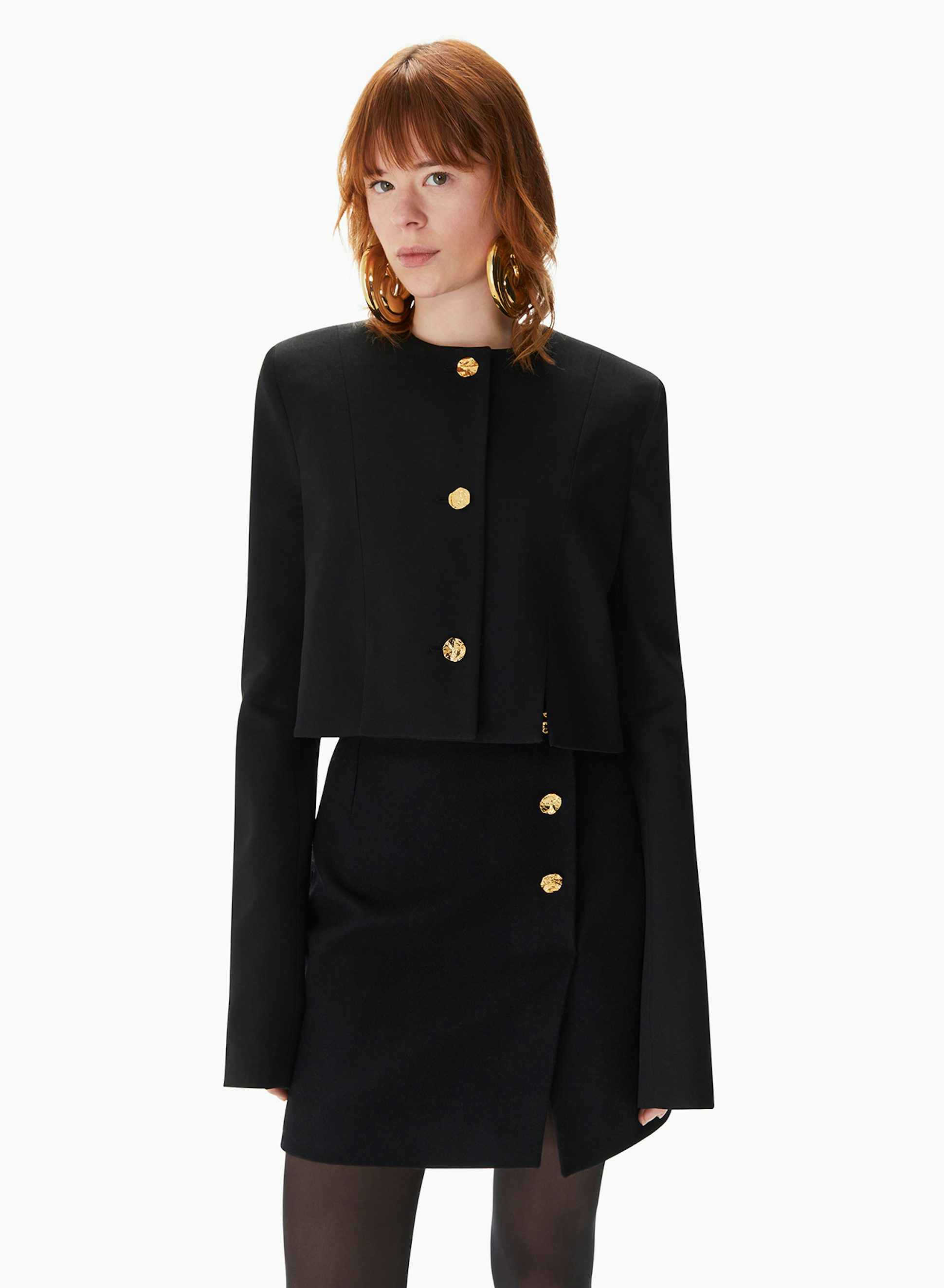 Wool Gabardine Round Collar Jacket Black - Nina Ricci 