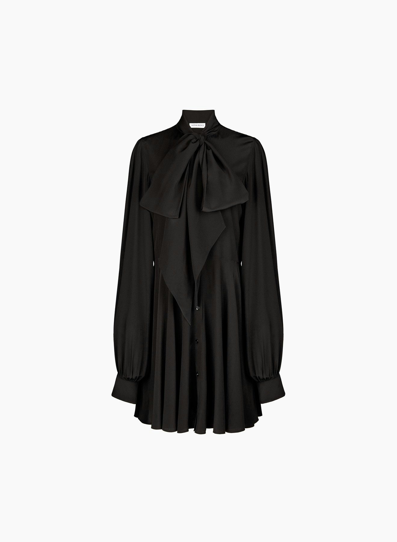 Crepe De Chine Midi Shirt Dress Black - Nina Ricci