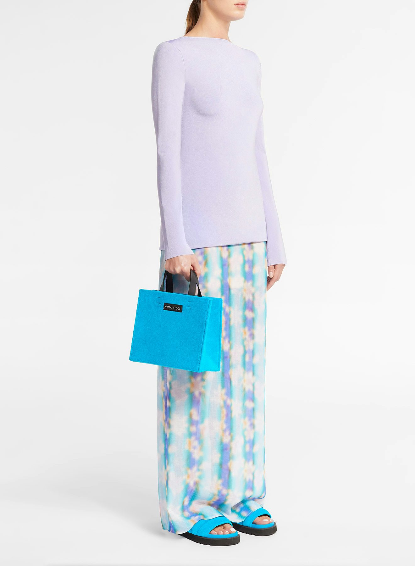 Falda recta de crespón con estampado de rayas y lilas - Nina Ricci