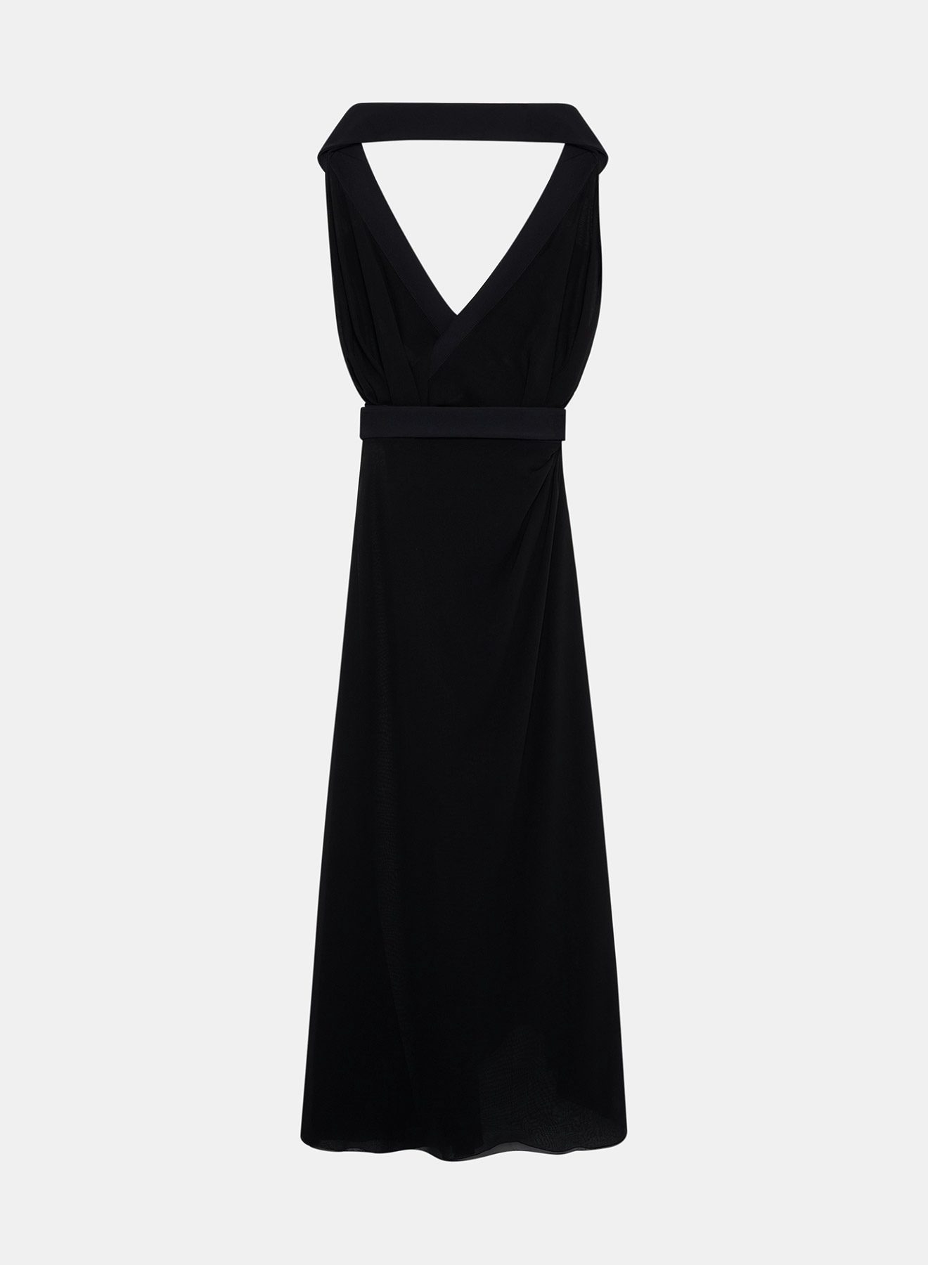 Wrap Dress in Black Silk Crepe with Gabardine Lapel Neckline - Nina Ricci