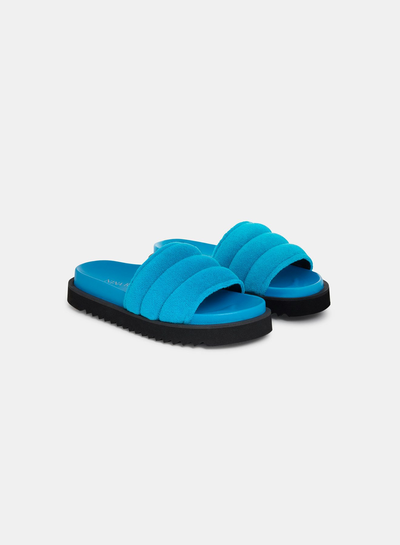 Cyan Topstitched Terry Cloth Slides And Turquoise Leather Sole - Nina Ricci