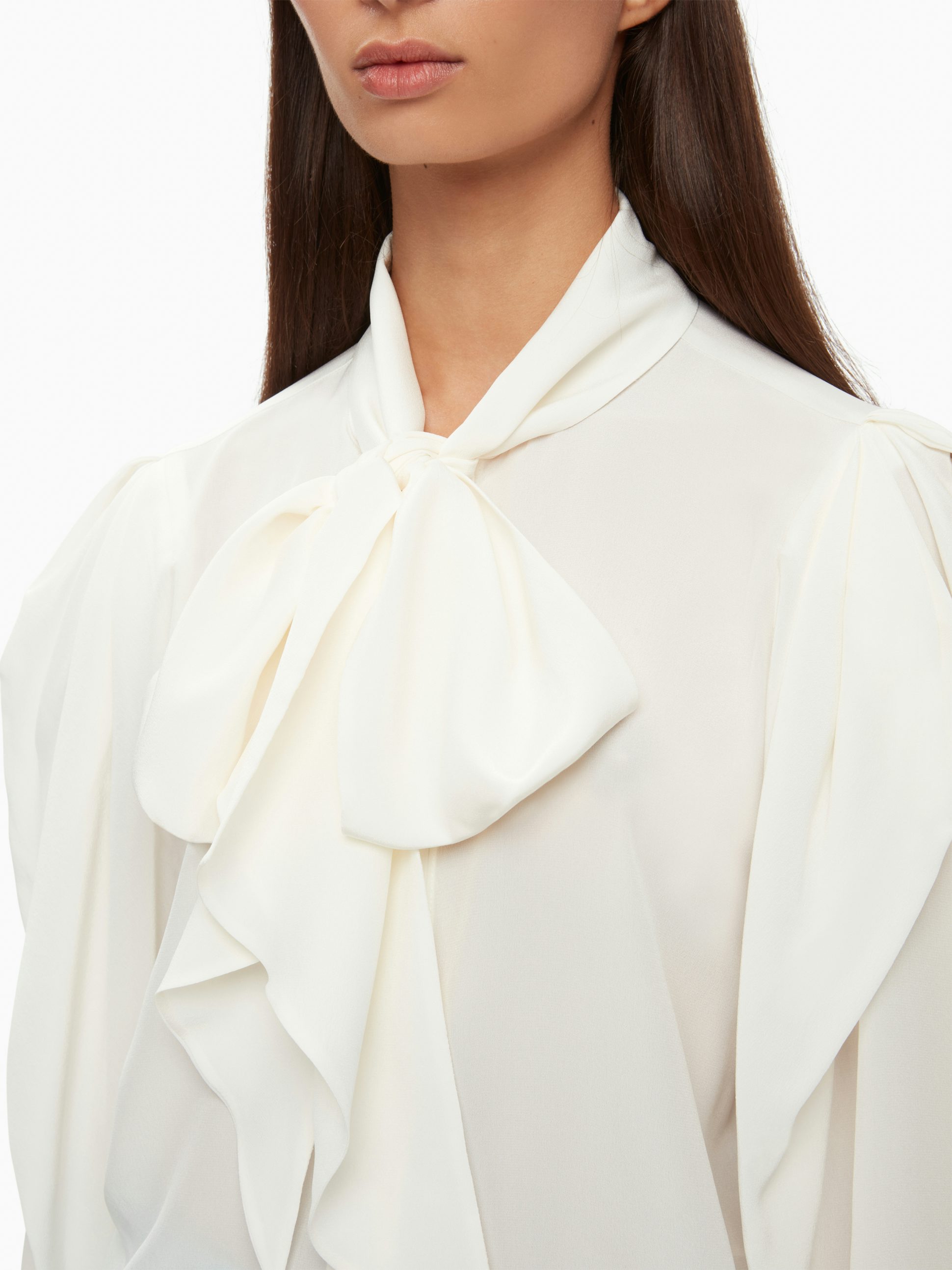 Tie-Neck Crepe de Chine Shirt White - Nina Ricci