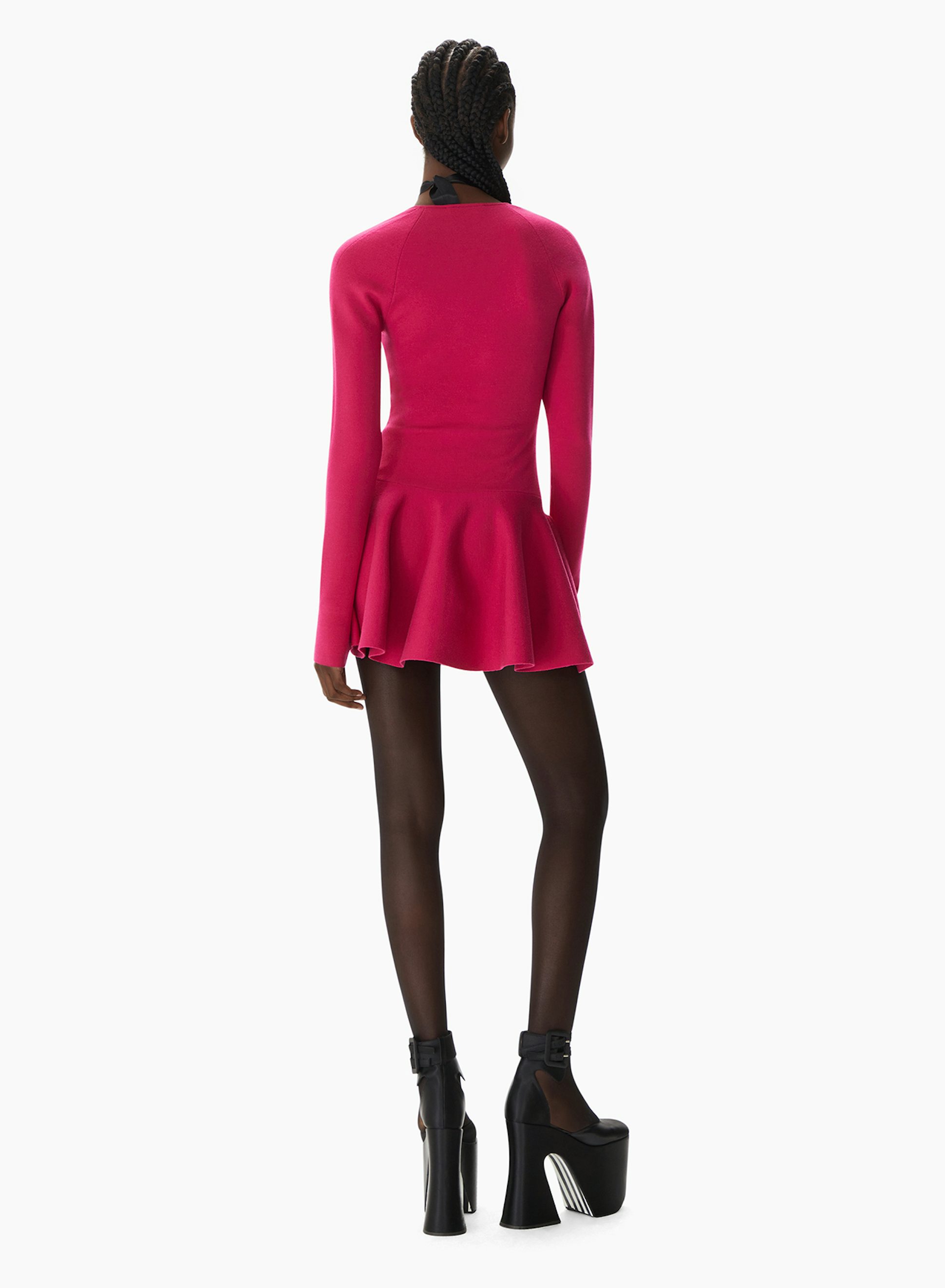 Sweetheart Neckline Flare Skirt Wool-Blend Mini Dress Dark Fuchsia - Nina Ricci 