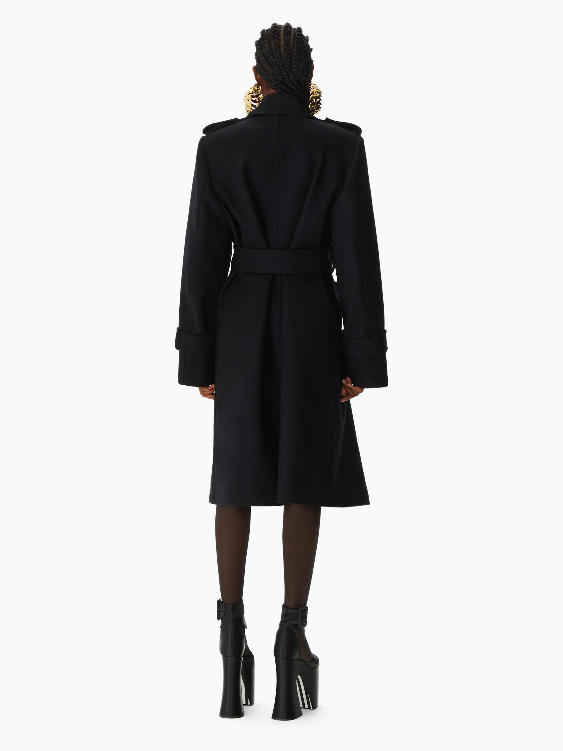Mid-long belted wool blend coat black - Nina Ricci