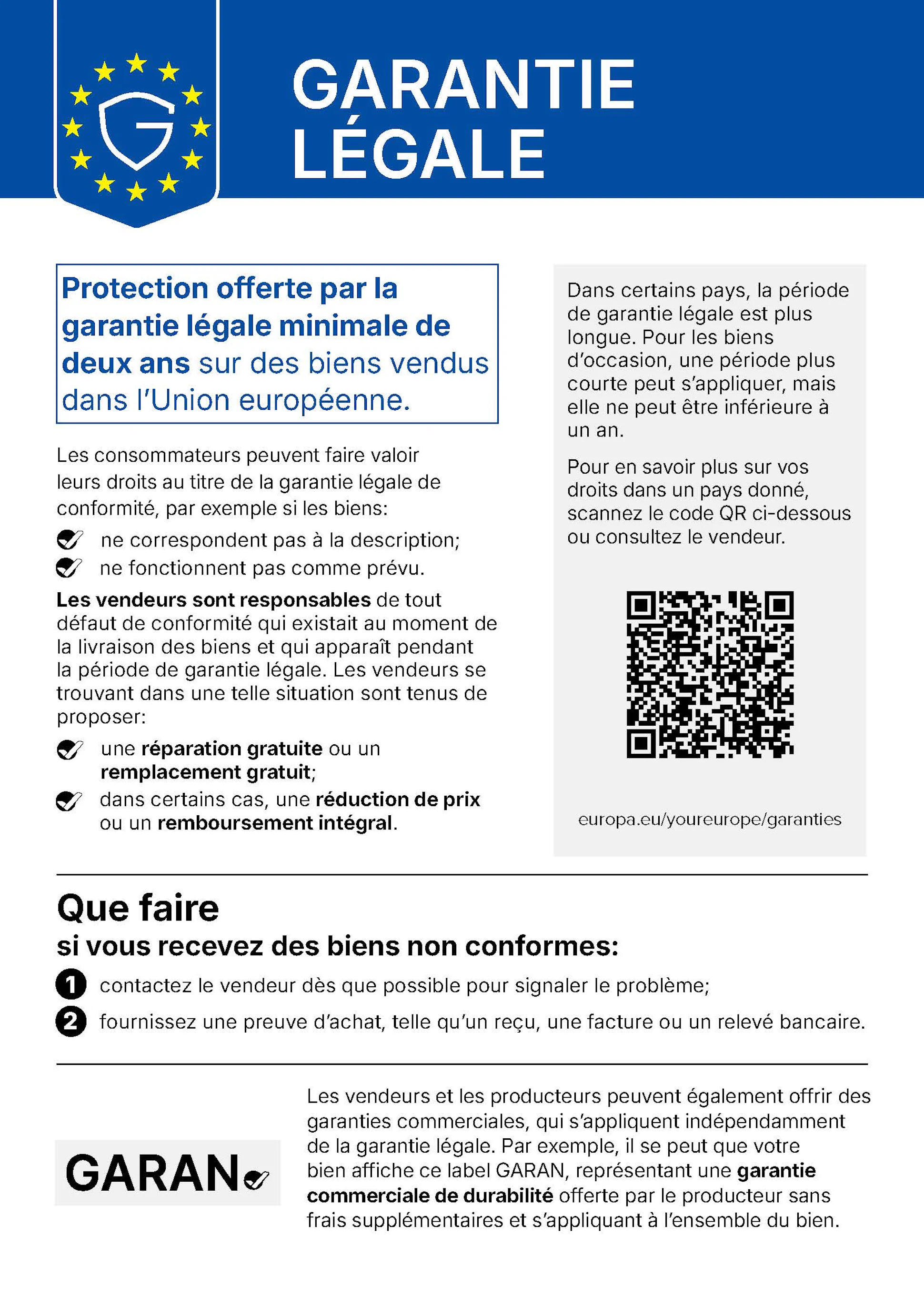 Vos droits au titre de la garantie légale