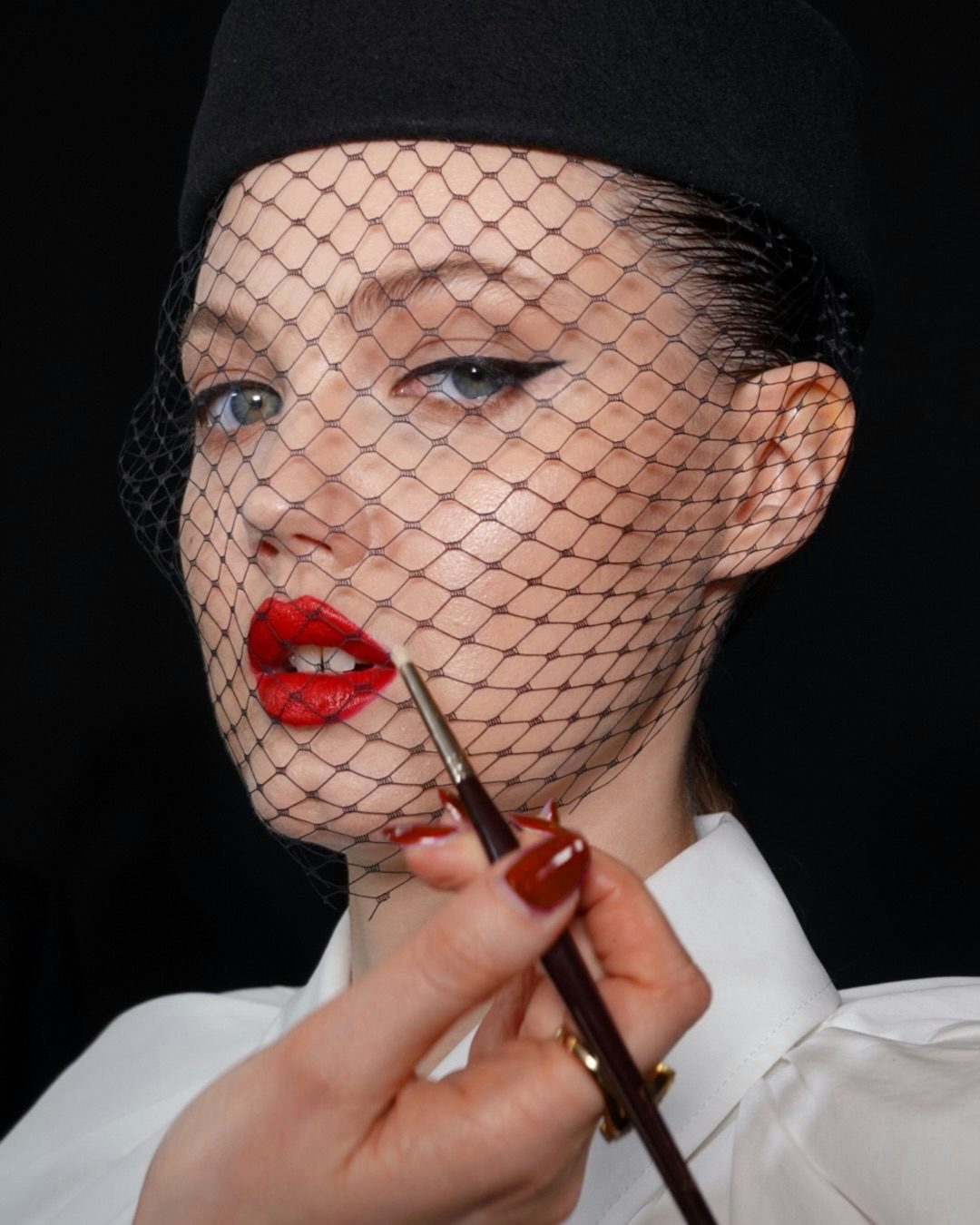 Model backstage at the Nina Ricci Fall/Winter 2024 show