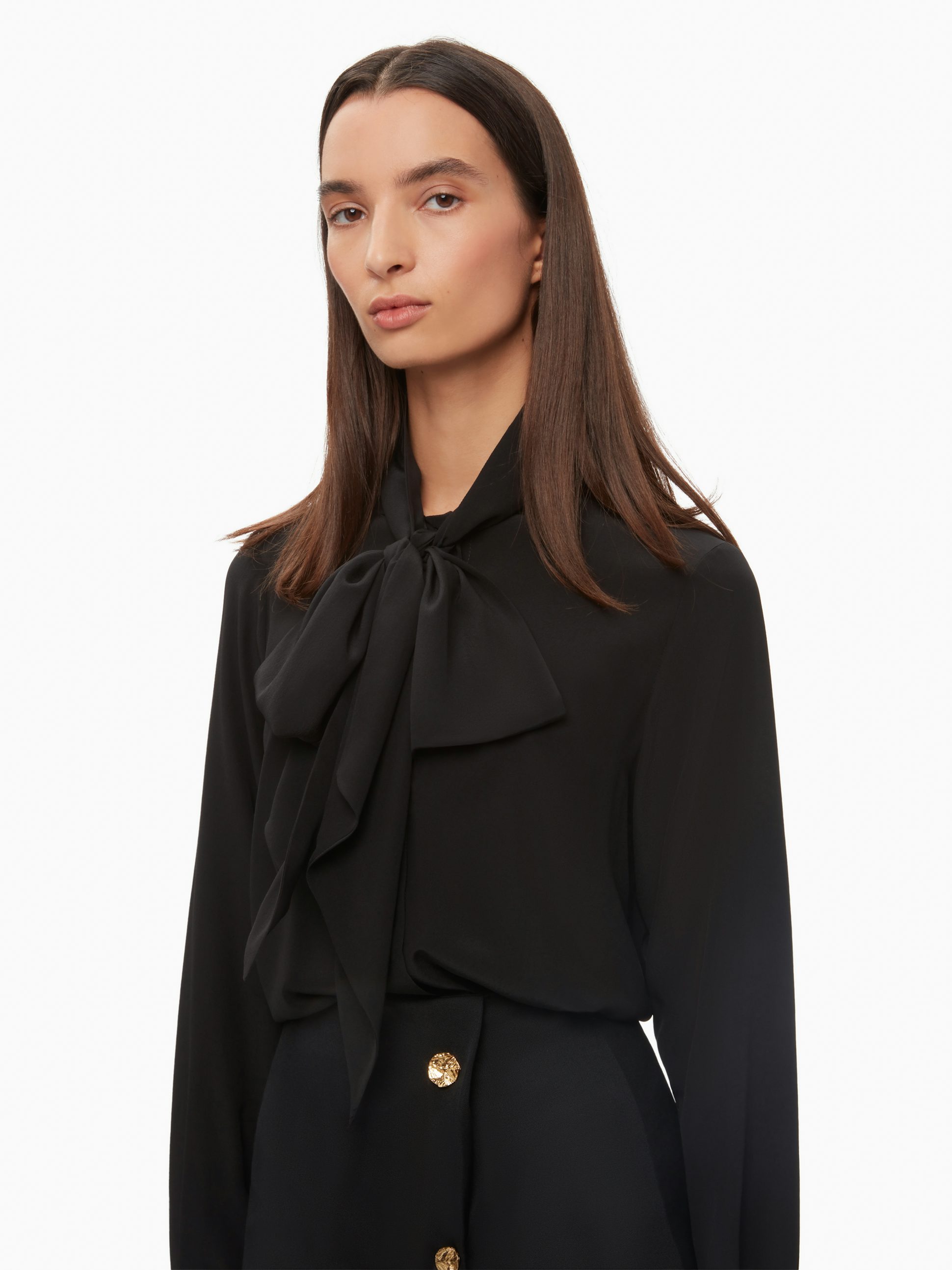 Tie-Neck Crepe de Chine Shirt black - Nina Ricci 