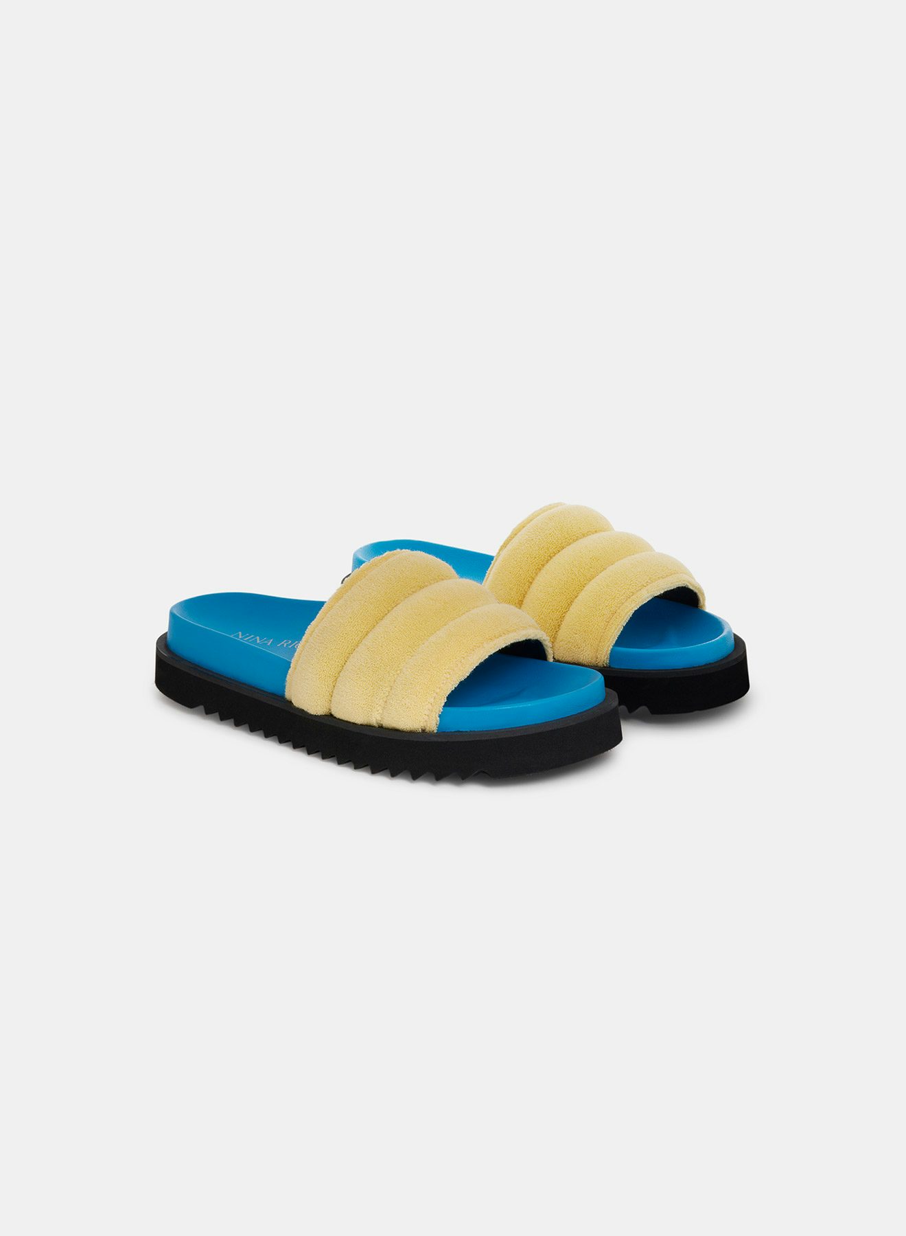 Vanilla Topstitched Terry Cloth Slides And Turquoise Leather Sole - Nina Ricci