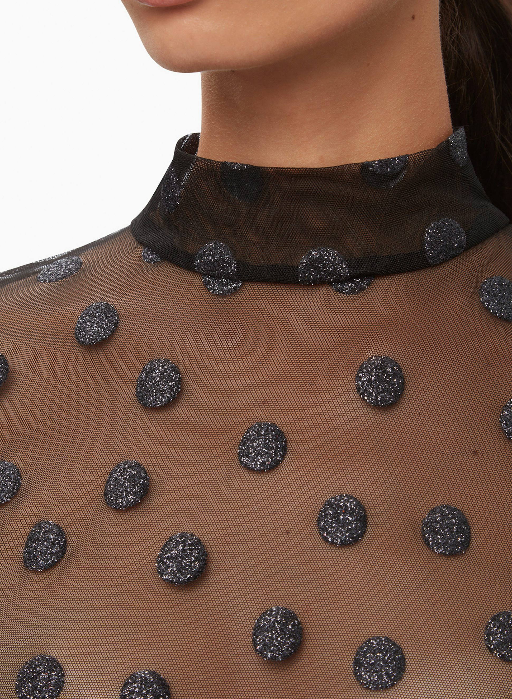 Polka Dot Tulle Mock Neck Top Black - Nina Ricci