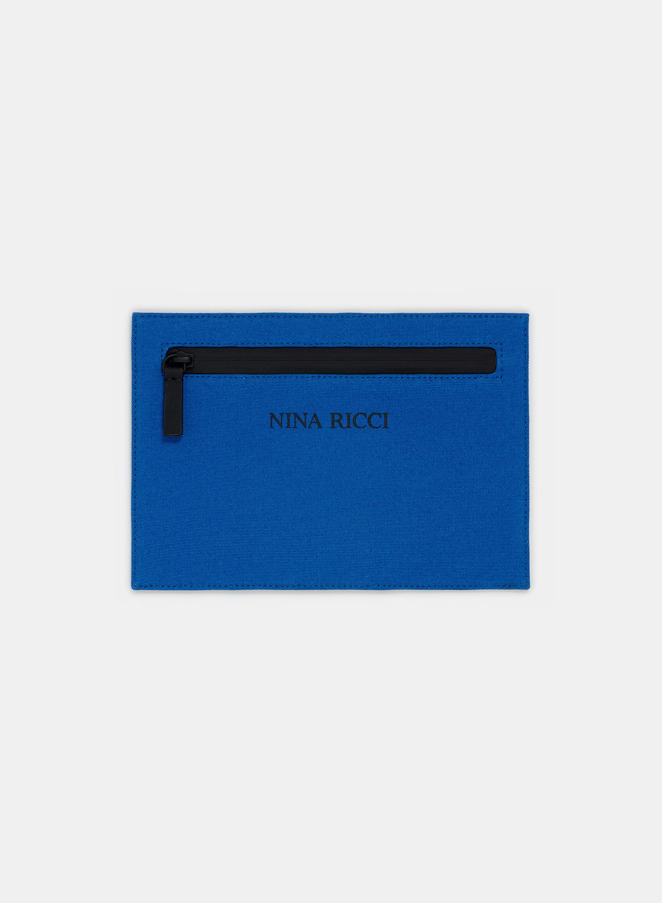 Pochette en Canevas de Coton Bleu Royal avec Logo Noir - Nina Ricci