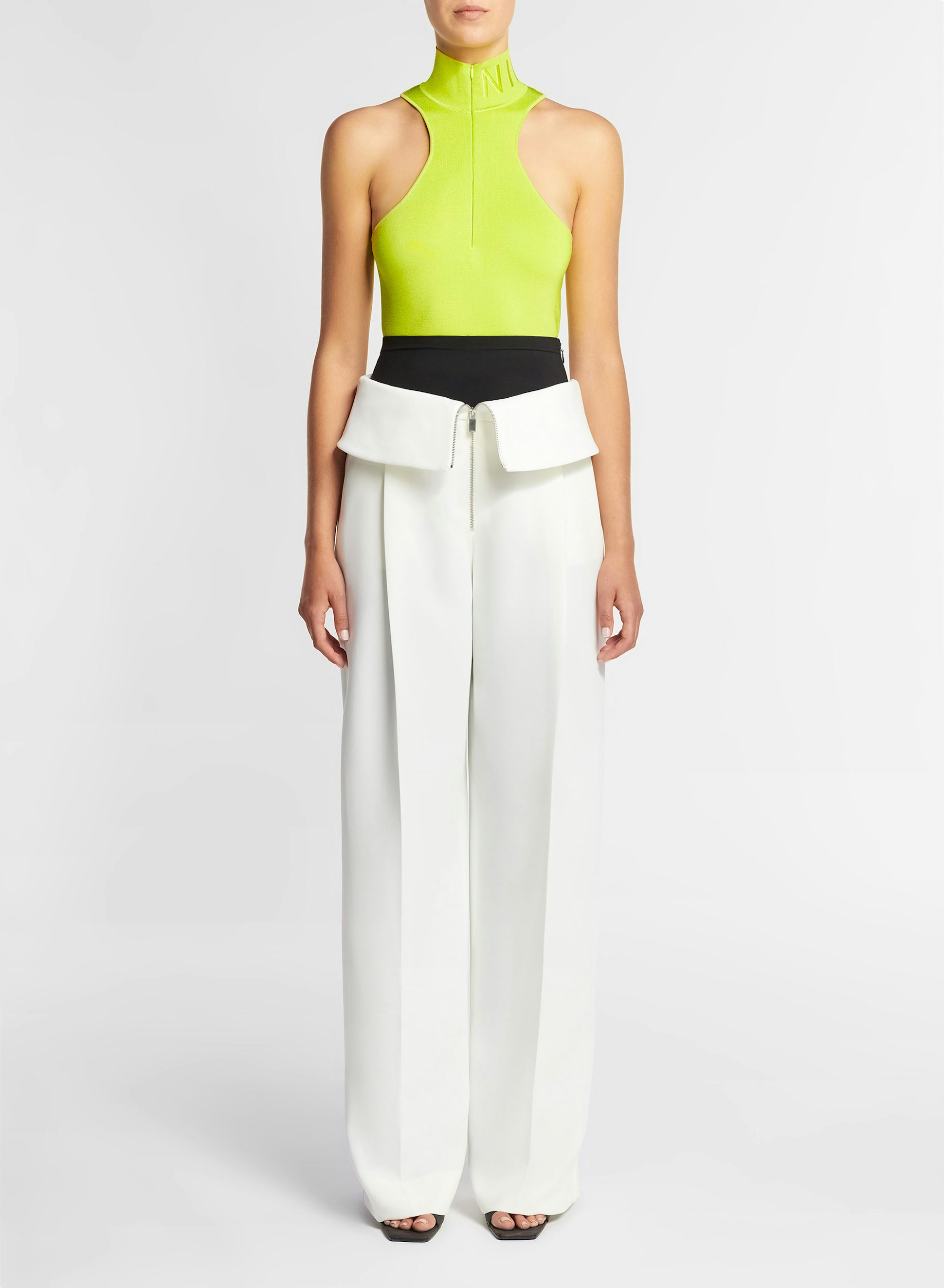 Pantalon Large avec Revers sur les Hanches en Gabardine Blanche - Nina Ricci
