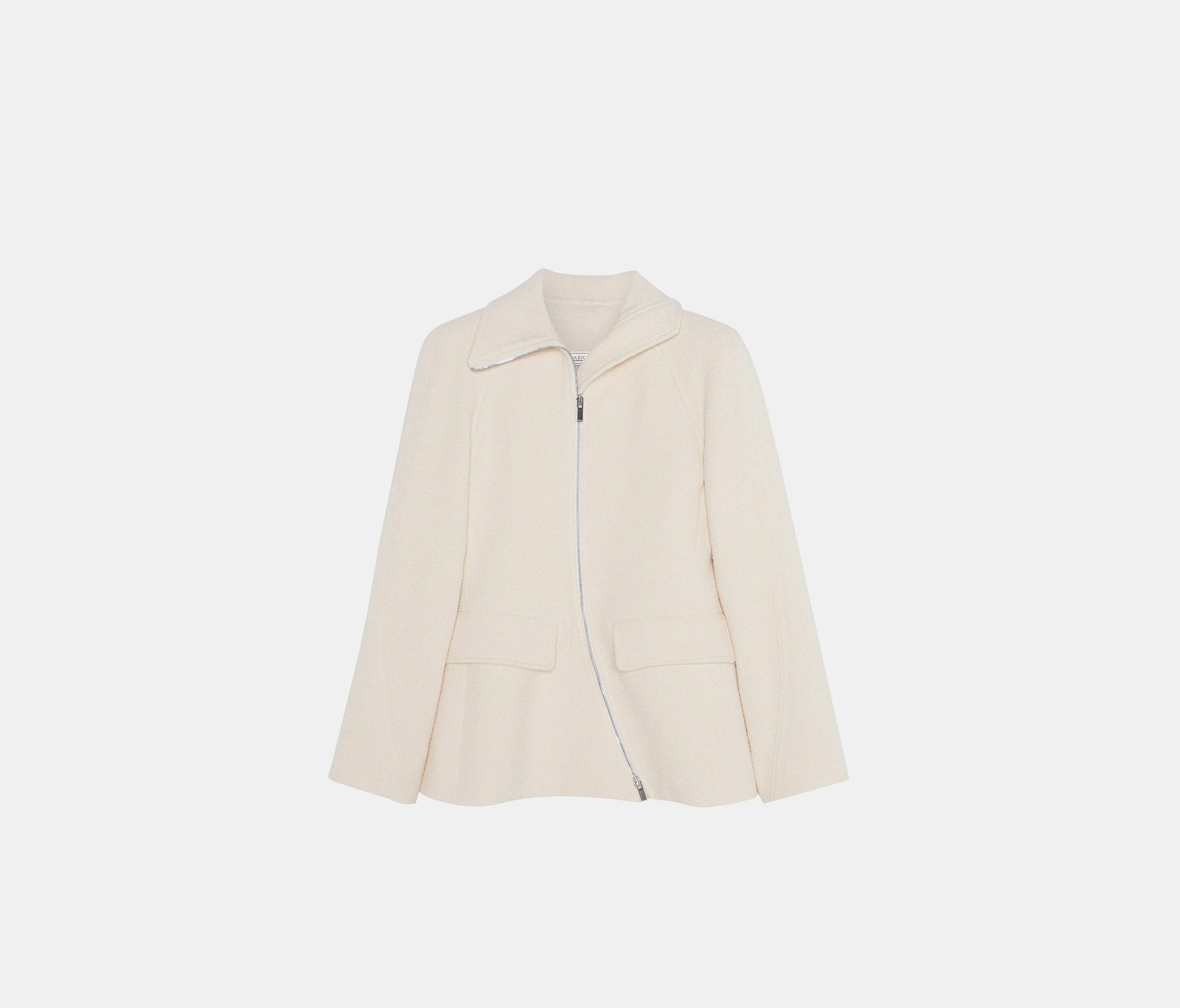Chaqueta con cremallera curva de algodón bouclé crudo